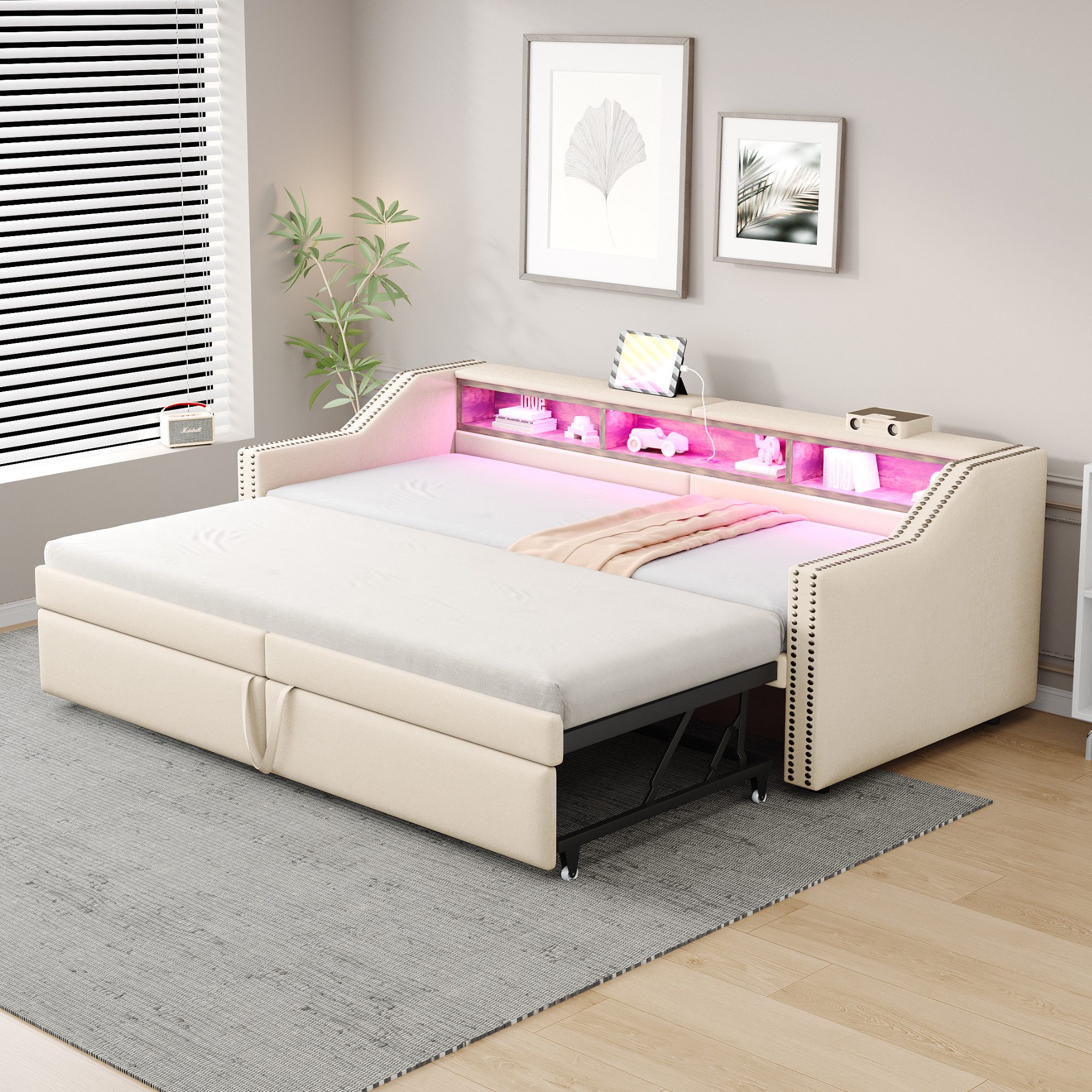 Flieks Daybett, Ausziehbares Polsterbett Schlafsofa 90/180x200cm günstig online kaufen