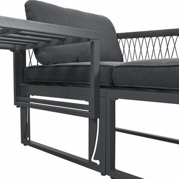 Merax Gartenlounge-Set Rope Seil Sitzgruppe, (Hocker höhenverstellbar), aus Polyrattan und Aluminiumrahmen, Gartenmöbel Set, Loungeset