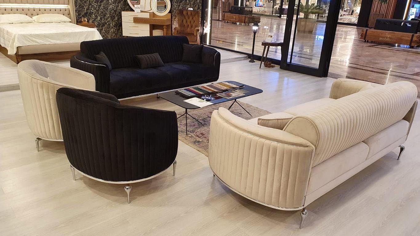 + Sitzer Sofagarnitur Sitzer Schwarz, 3 Wohnzimmer-Set Wohnzimmer Europe (Nur 3+1 JVmoebel Made Sofa Modern Modern in Sessel),