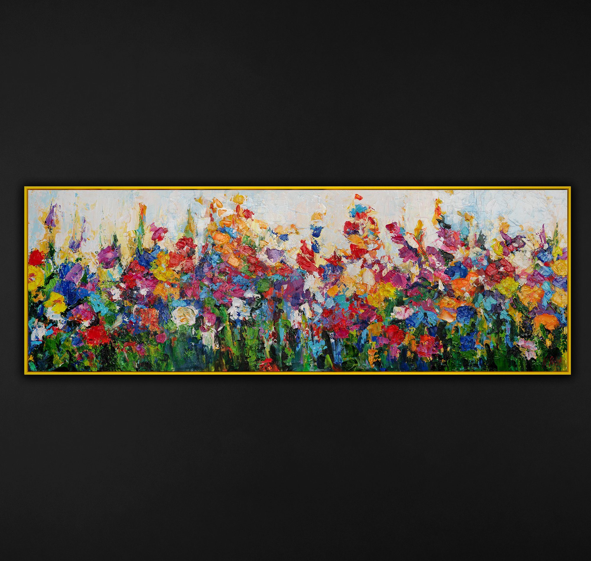 YS-Art Gemälde Wirbelwind der Feldfarben, Blumen, rechteckiges Blumen Leinwandbild bunt in verschiedenen Farben