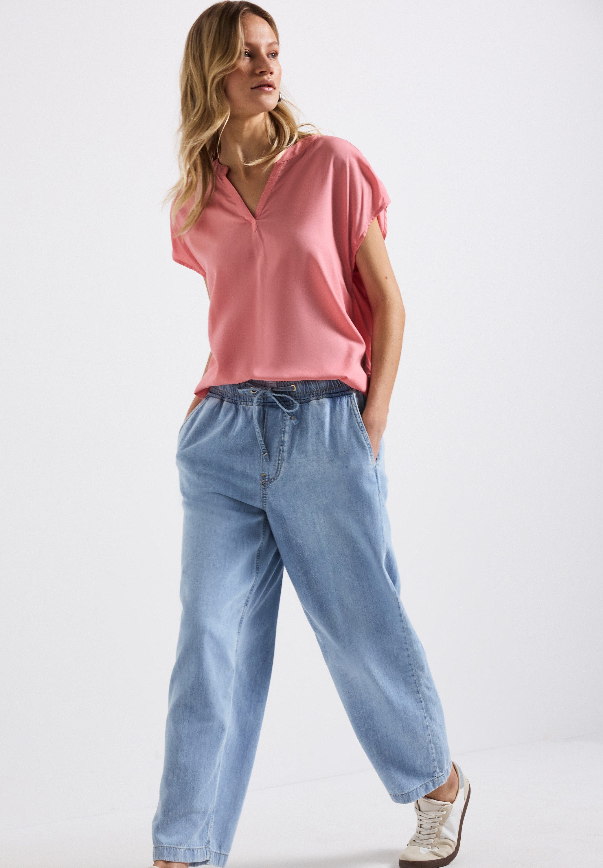 STREET ONE Kurzarmbluse Split Neck