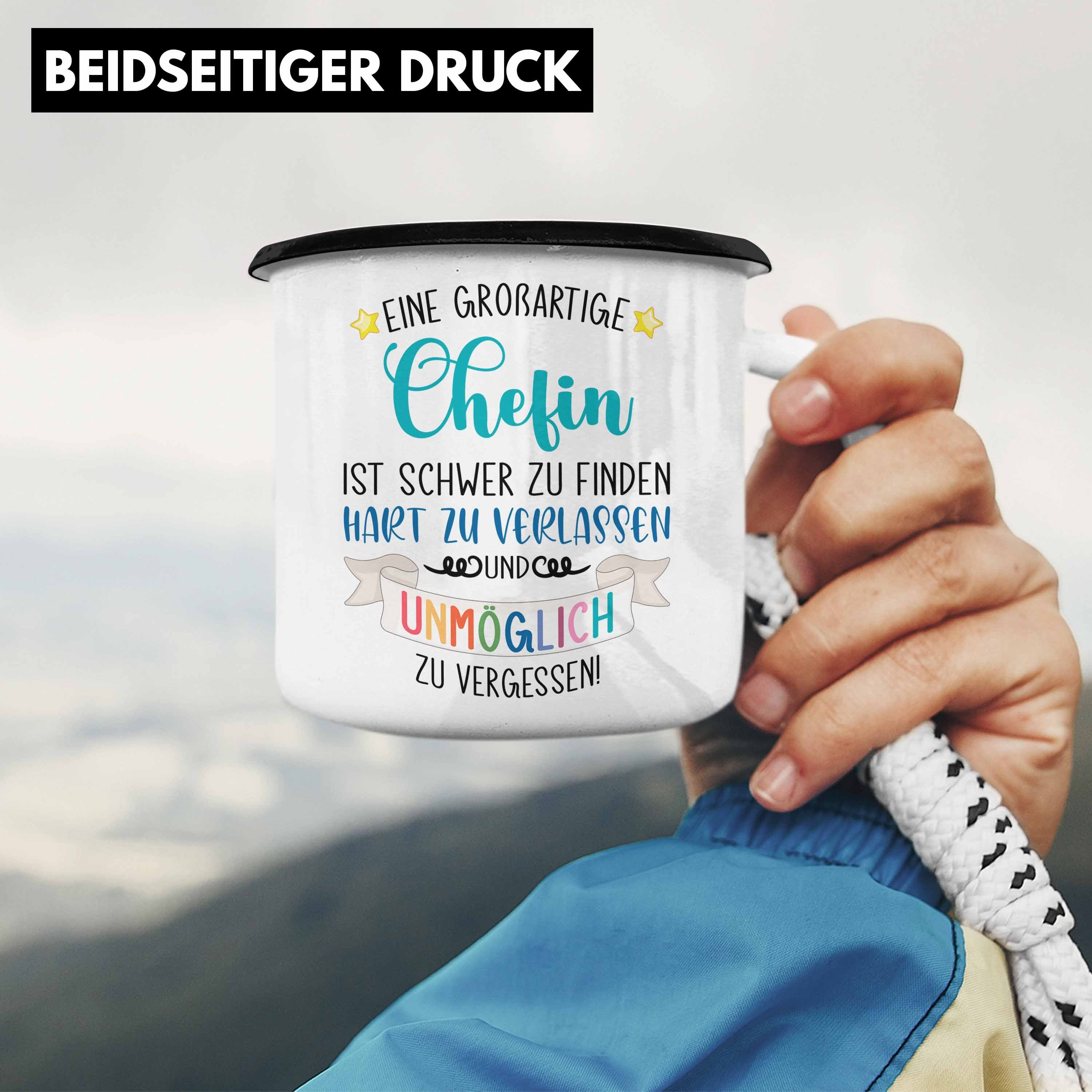 Thermotasse Chefin Spruch mit Chefinnen Chefin Emaille Abschiedsgeschenk Trendation Trendation Schwarz Grossartige Abschied Tasse Geschenkidee -