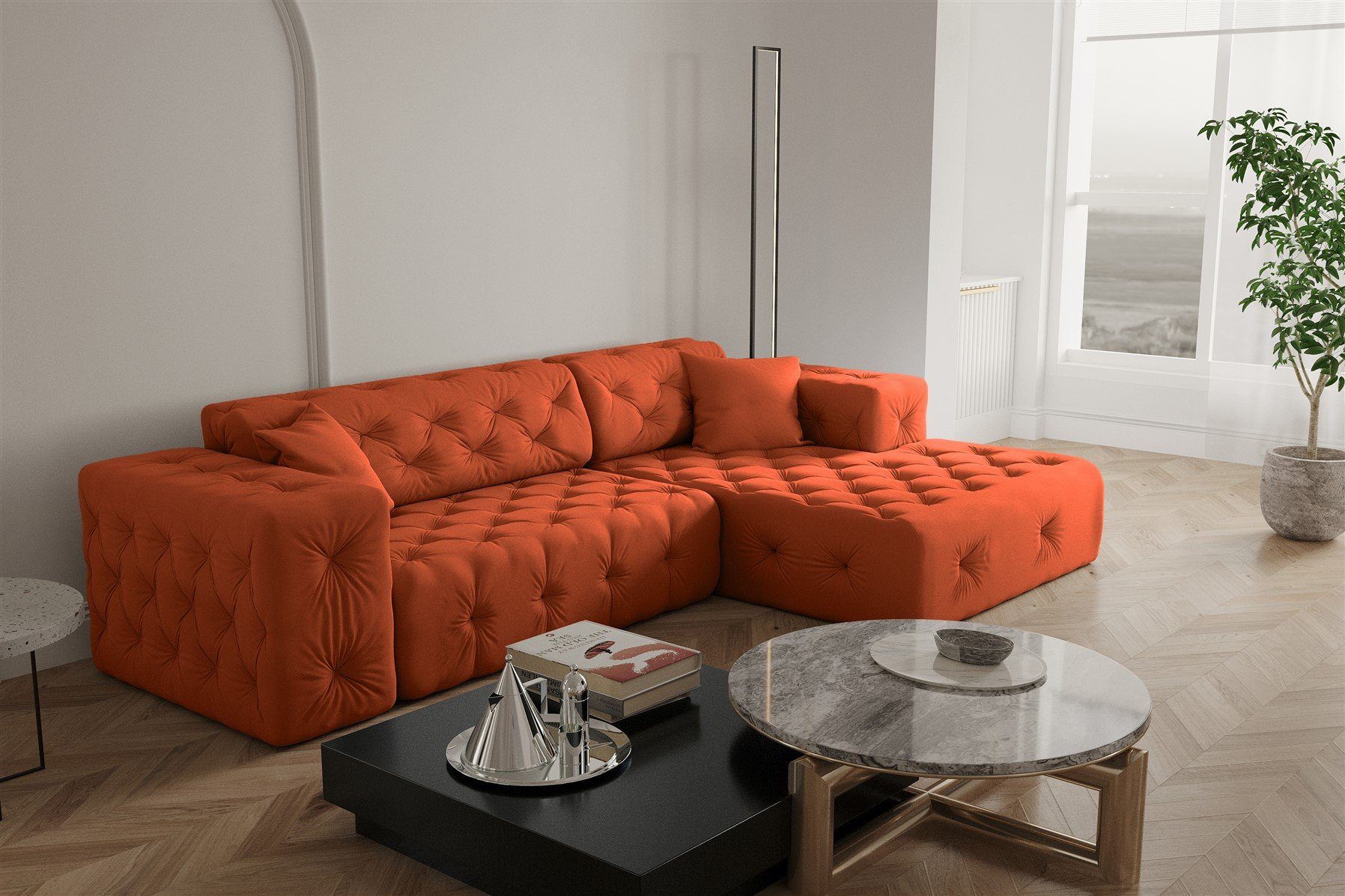 Fun Möbel Ecksofa Ecksofa Designersofa CHANTAL in Stoff Opera Velvet, Ottomane Links und Rechts