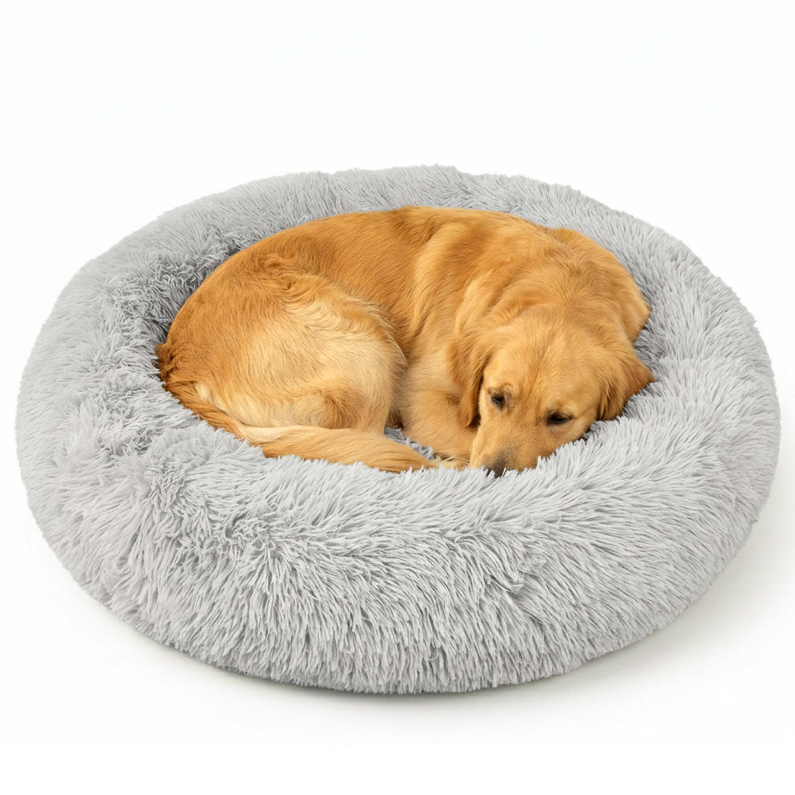 relaxdays Hundebett Rundes Hundebett flauschig, 100% Polyester (Langhaar-Zottelplüsch), 100 cm