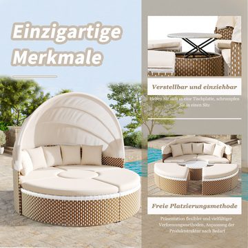 REDOM Gartenlounge-Set Sonneninsel, (Garten-Lounge-Sessel-Set, 2Sitzer mit ausziehbares Baldachin, 2Hocker, 1höhenverstellbarer Tisch), inklusive aller Kissen und Sitzkissen