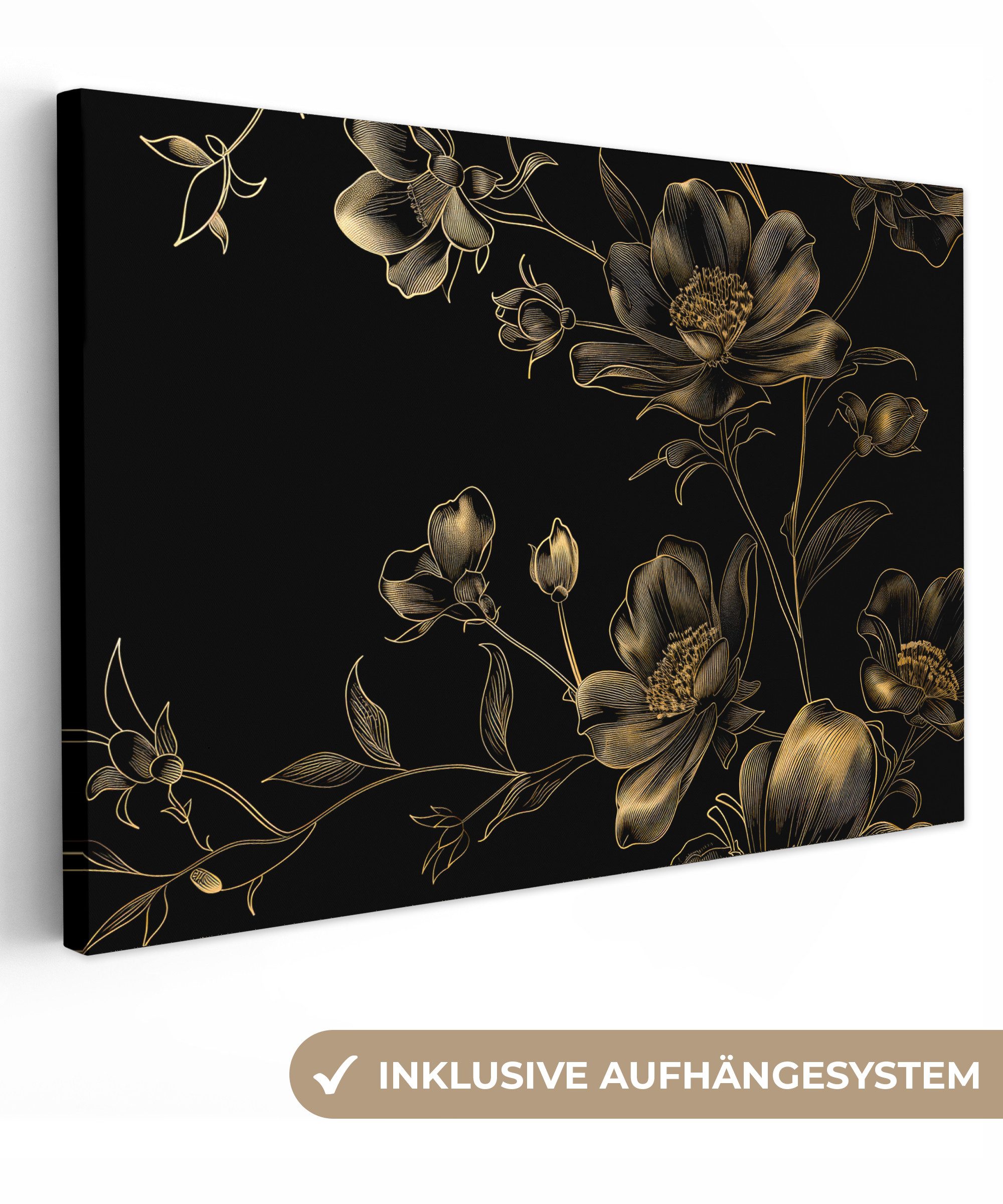OneMillionCanvasses® Leinwandbild Blumen - Schwarz - günstig online kaufen