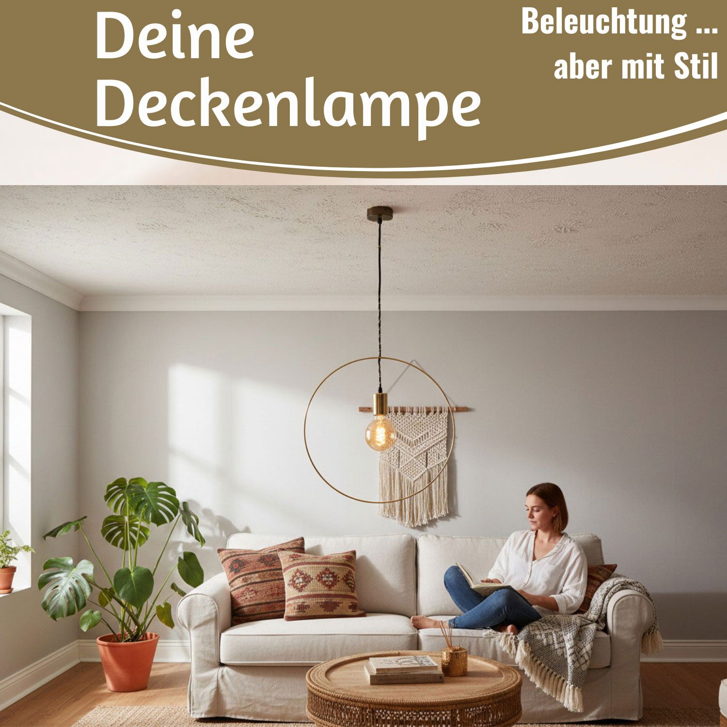 LS-LebenStil Pendelleuchte Deckenleuchte Ring Gold 40cm E27 Rund Hängelampe Hängeleuchte, Ein-/Ausschalter, E27, ohne Leuchtmittel, Deckenlampe - von der Decke hängend