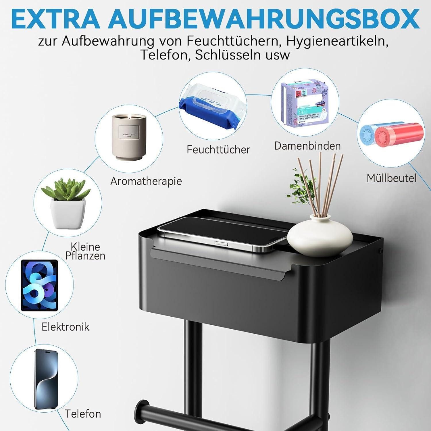 LuxusKollektion Toilettenpapierhalter Klopapierhalter stehend Edelstahl Feuchttücherbox 4 Matte Schwarz Pro – Bild 4 von 5