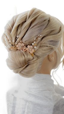 Brautkrone Diadem Haarnadel Brauthaarnadel Braut Haarschmuck rosa (2-teilig, 2-tlg., 2er Set)