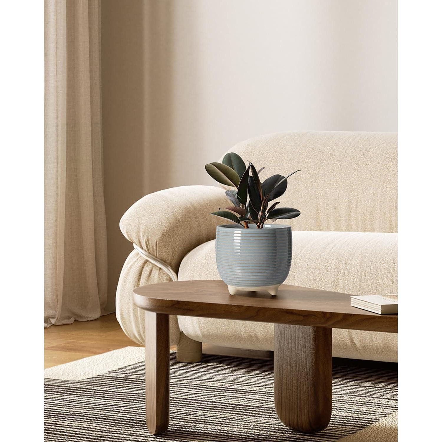 LuxusKollektion Blumentopf Blumentopf Keramik Füße 12 16 cm Set 2er Reaktive Glasur Blau Grau