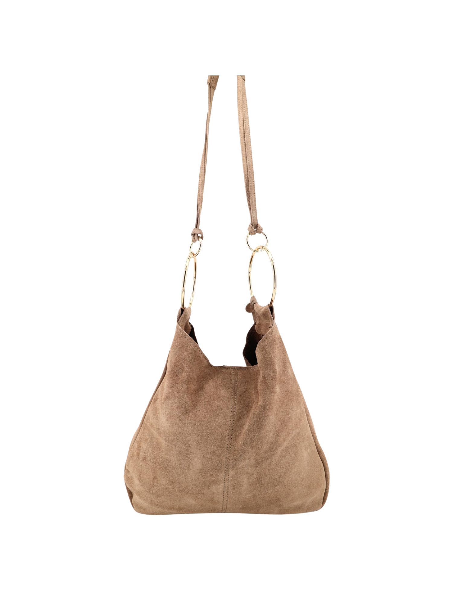 BRISE TASCHE Shopper Brise® – Italienischer Wildleder Shopper mit goldfarbenen Ringen (Taschen-Set, 2-teilig: Shopper + abnehmbare Wildleder-Clutch), Design aus echtem Wildleder mit goldfarbenen Metallringen
