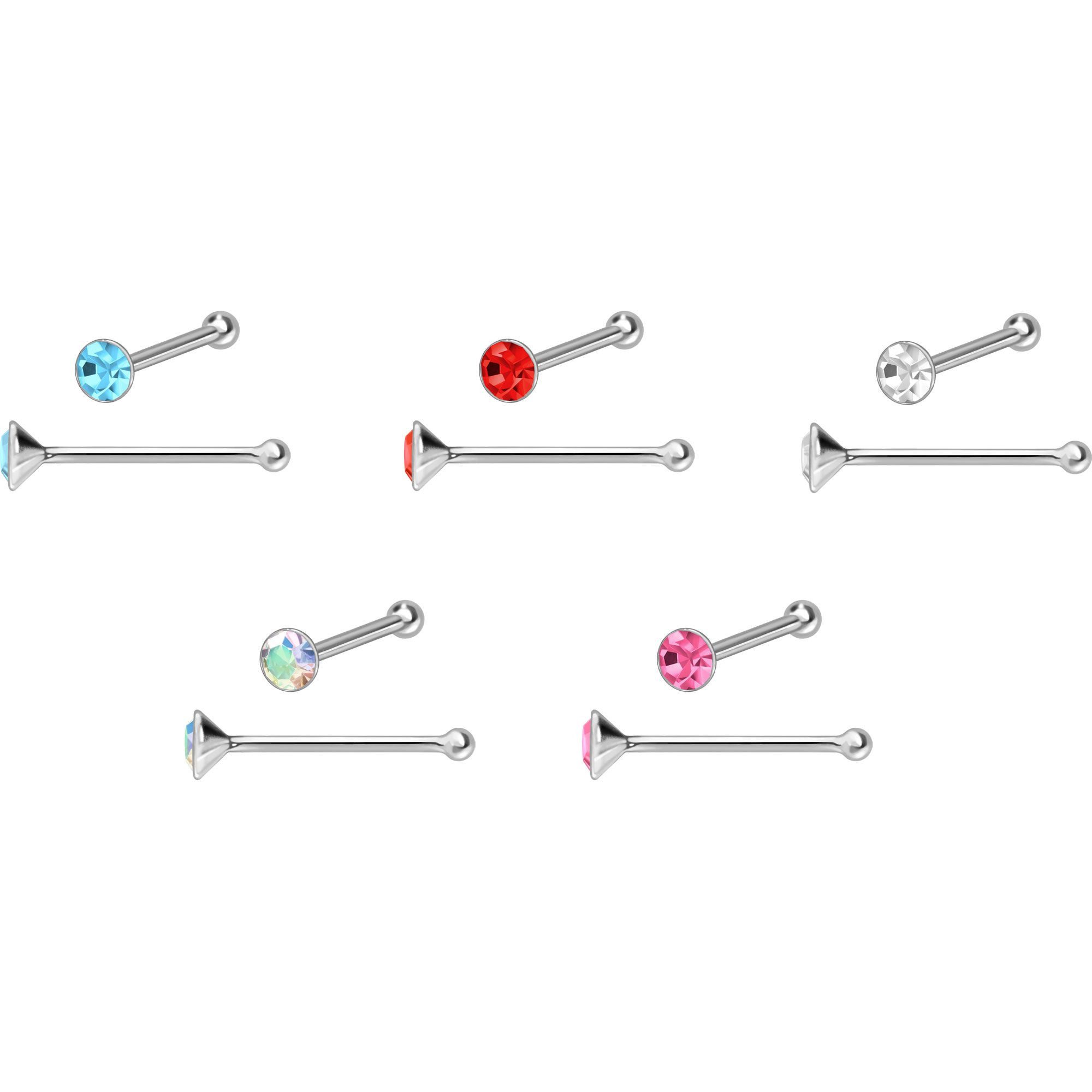 PIERCINGLINE Nasenpiercing 925er Silber Nasenstecker Pin RUNDER KRISTALL (Nasenstecker, 1-tlg)