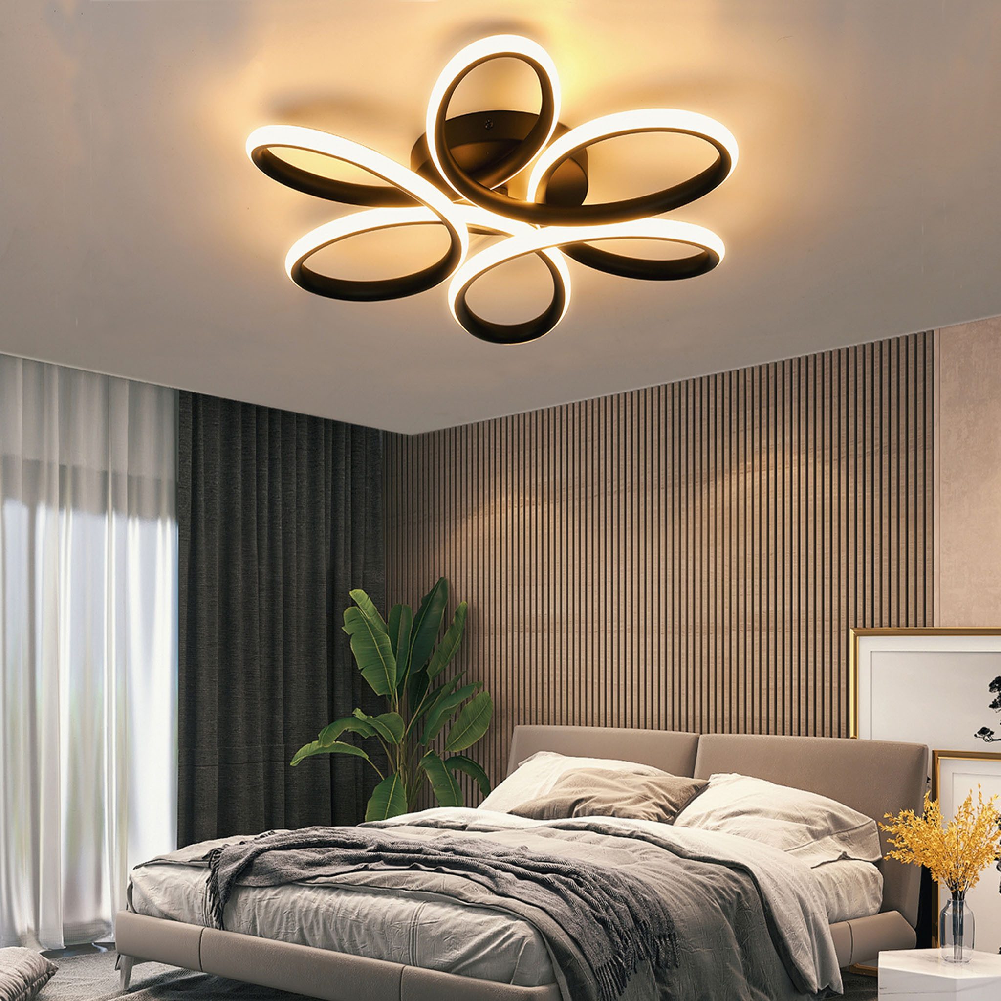 oyajia LED Deckenleuchte 36W/60W Modern Schwarz LED Deckenlampe in Blumenförmiges Design 3000K, LED fest integriert, Warmweiß, LED Deckenleuchte für Wohnzimmer Schlafzimmer Küche Flur Büro