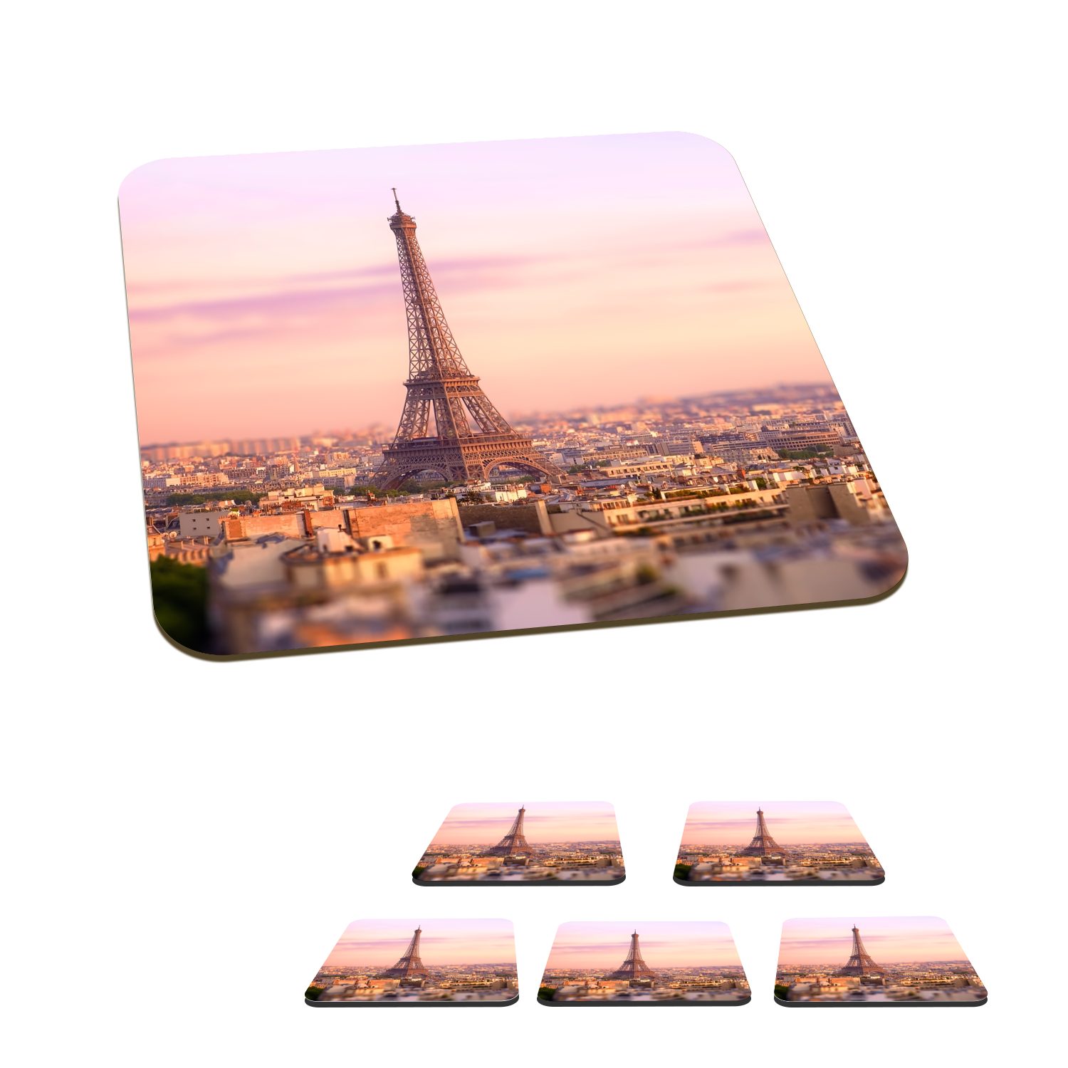 MuchoWow Glasuntersetzer Blick über Paris mit dem darüber aufragenden Eiffelturm, Zubehör für Gläser, 6-tlg., Glasuntersetzer, Tischuntersetzer, Korkuntersetzer, Untersetzer, Tasse
