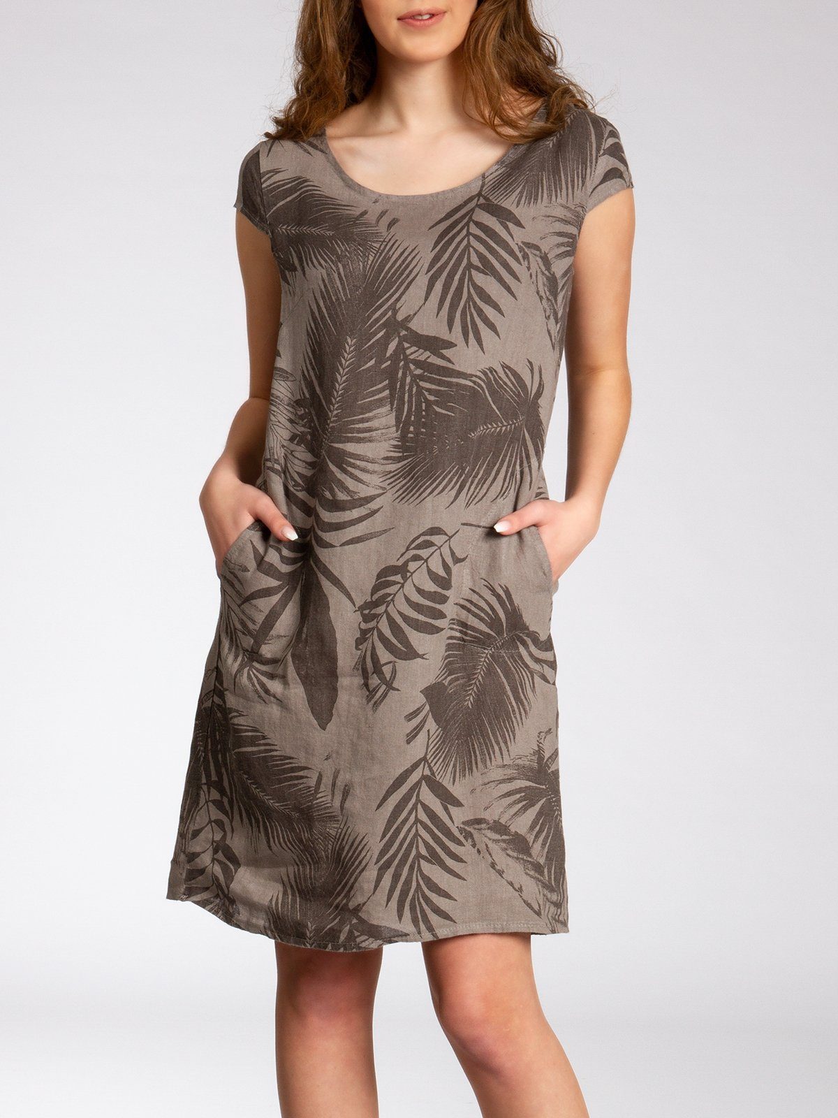 Caspar Sommerkleid SKL027 knielanges elegantes Damen Sommer Leinenkleid Luftig leicht, figurumspielende Form, mit seitlichem Jersey-Einsatz