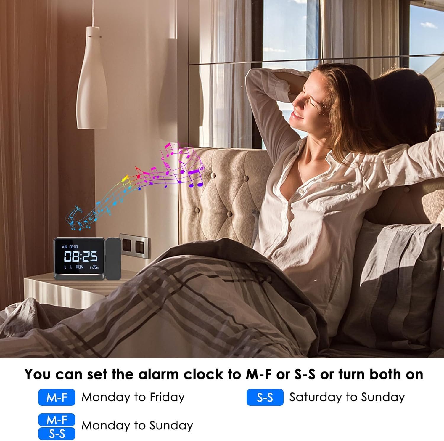 ibettertec Projektionswecker Digital Wecker, Elektronische Uhr, Nachtlicht,Digitaluhr,Wetterstation Temperaturanzeige,Datum und Wochentag,Bluetooth-Verbindung