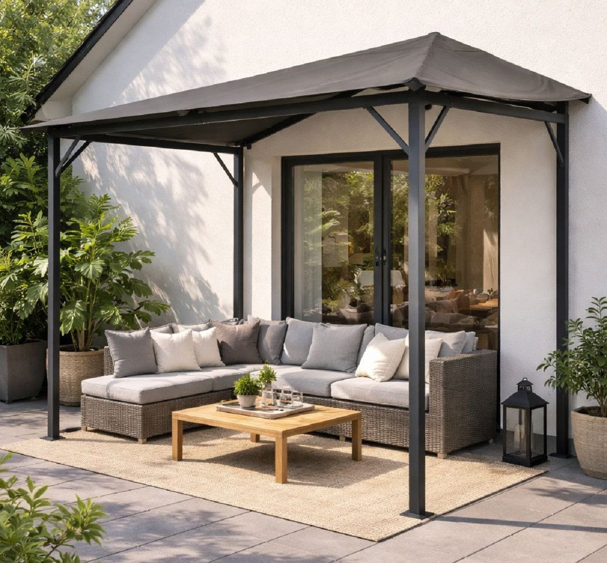 Gardissimo Anbaupavillon Canopy 3x2 m Terrassenüberdachung für Wandmonatge Pergola, (Spar-Set, komplett-Set), wasserabweisendes Dach / wetterfest