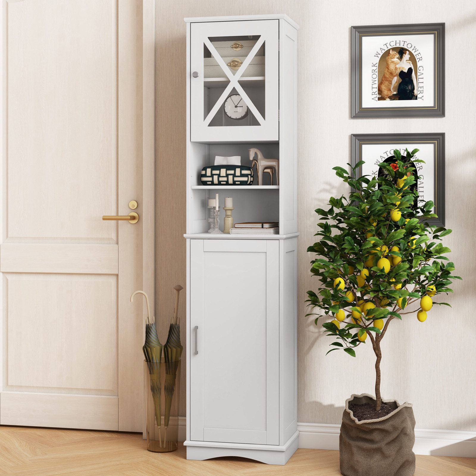 KOMFOTTEU Hochschrank Badezimmerschrank mit Tür & günstig online kaufen