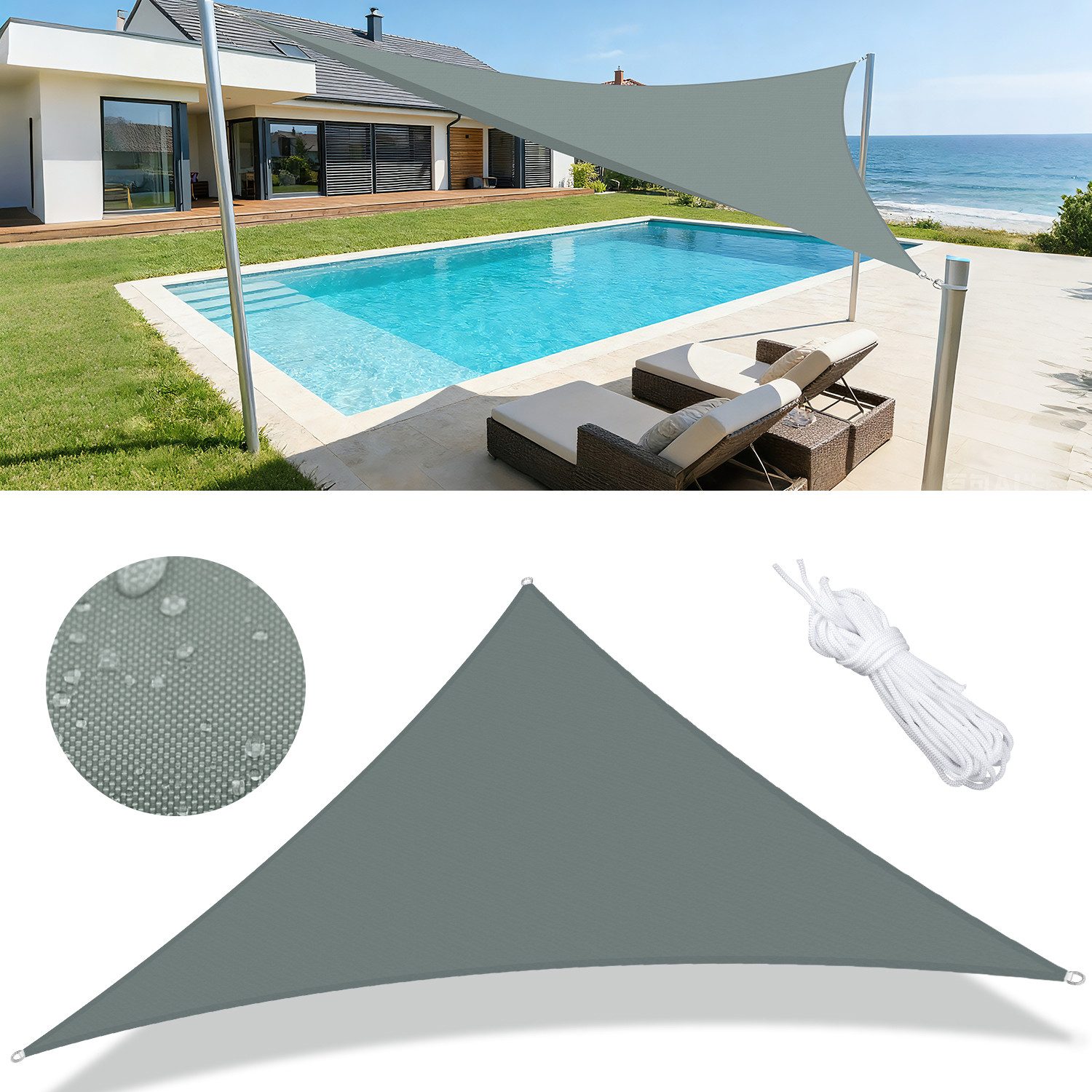 CkeyiN Pro Sonnensegel Wasserdicht,Rechteckig&Dreieckig,Sonnenschutz,Reißfest,95% UV Schutz, (Windschutz,Erhältlich in 3 Größen,Stabil Schattenspender), für Balkon Terrasse Garten