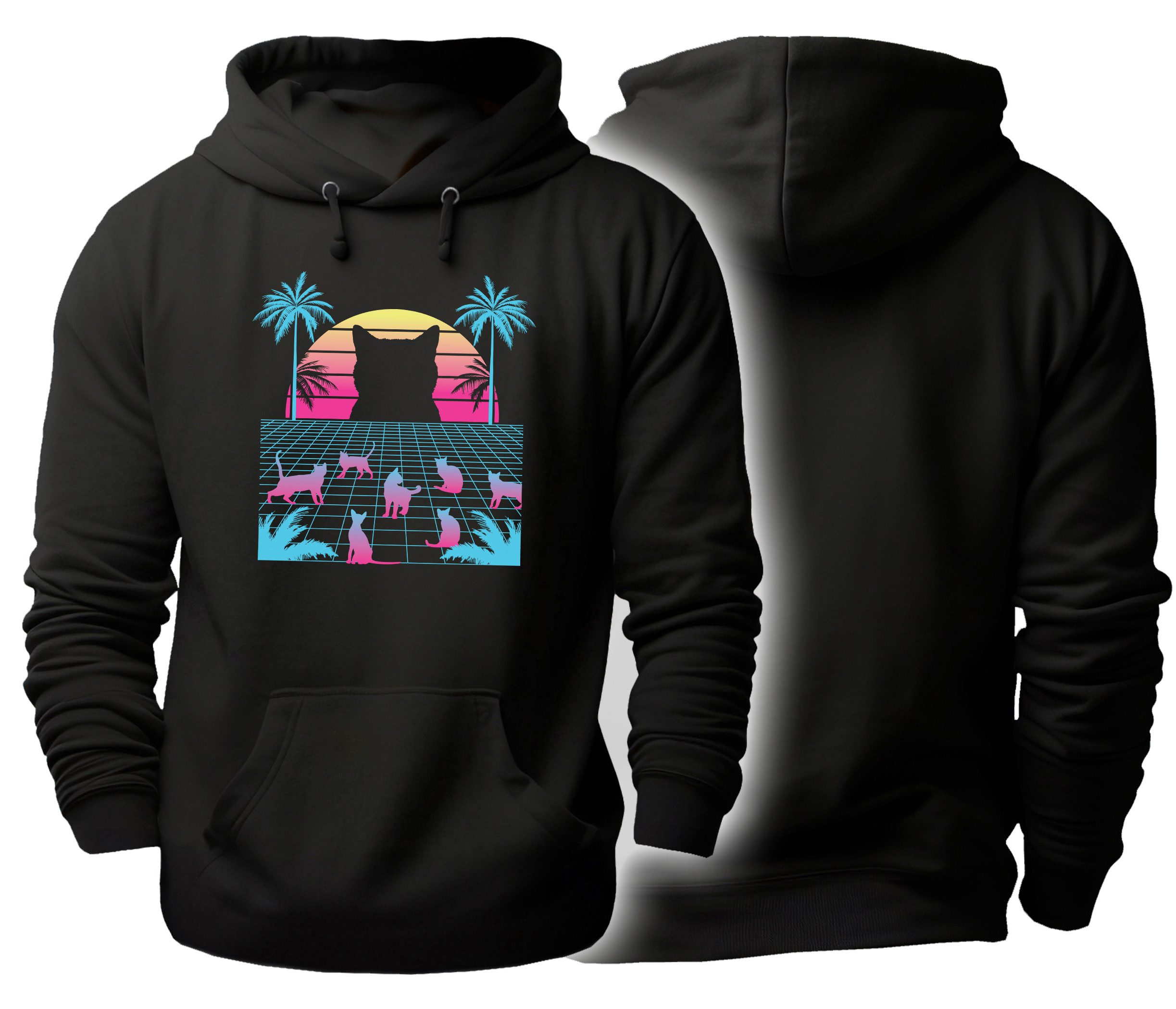 Hoodie Katzen Kapuzen Pulli - Futuristisches Katzen Bild