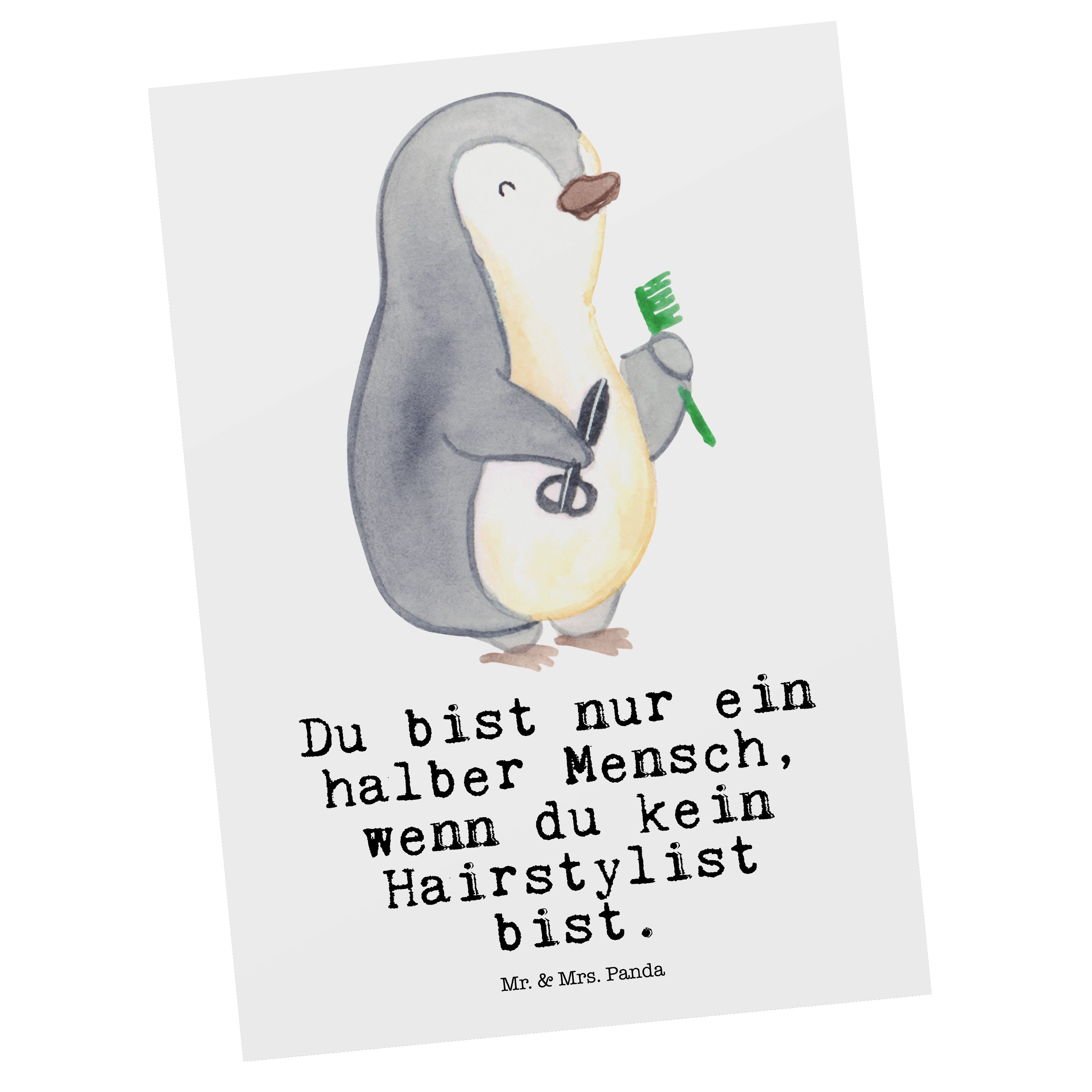 Mr. & Mrs. Panda Postkarte Hairstylist mit Herz - Weiß - Geschenk, Einladung, Mitarbeiter, Frisö