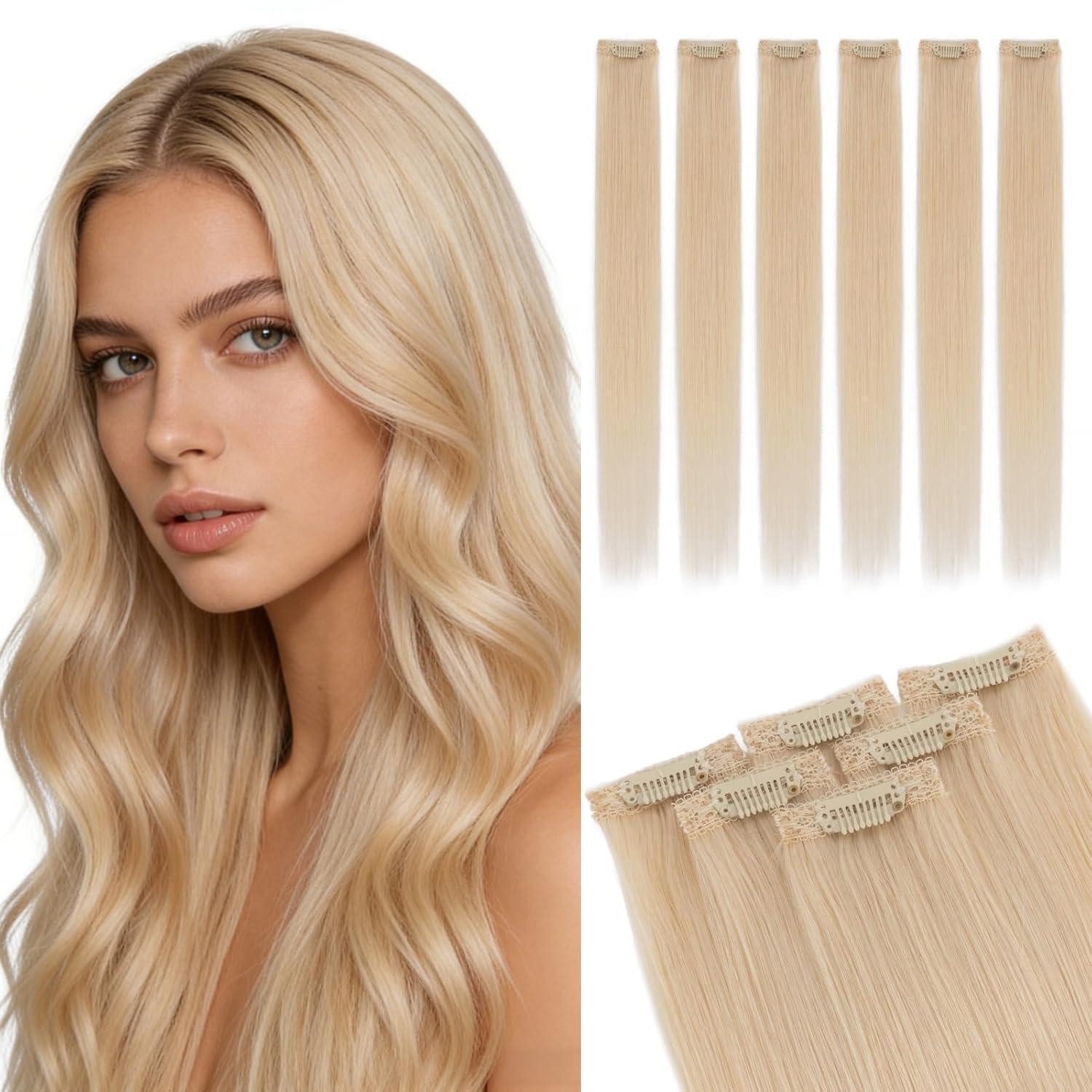 Echthaar-Extension Clip in Extensions Echthaar 6er 40cm 60 Platinblond 40cm-40g