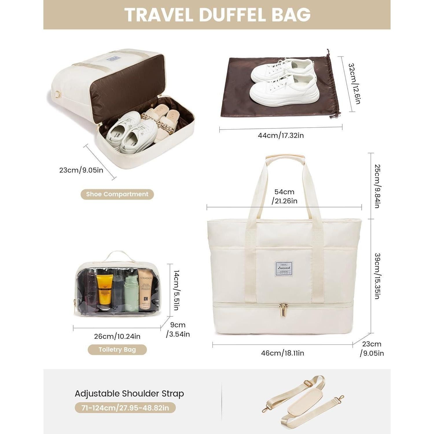 LuxusKollektion Weekender Reisetasche Damen Wasserdicht Weekender mit Schuhfach Beige