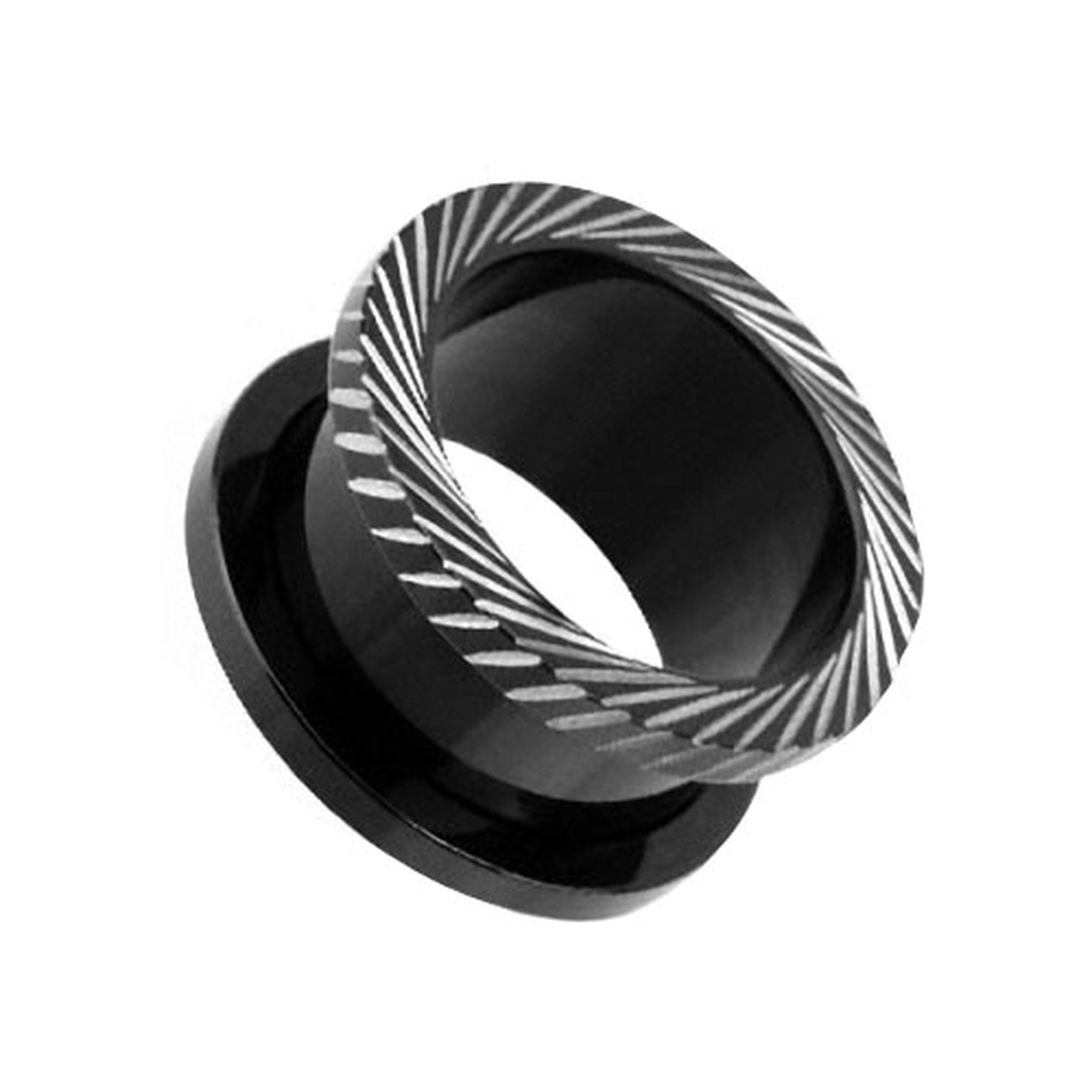 Plug Tunnel Schraub Piercing schrägen Rillen Schwarz