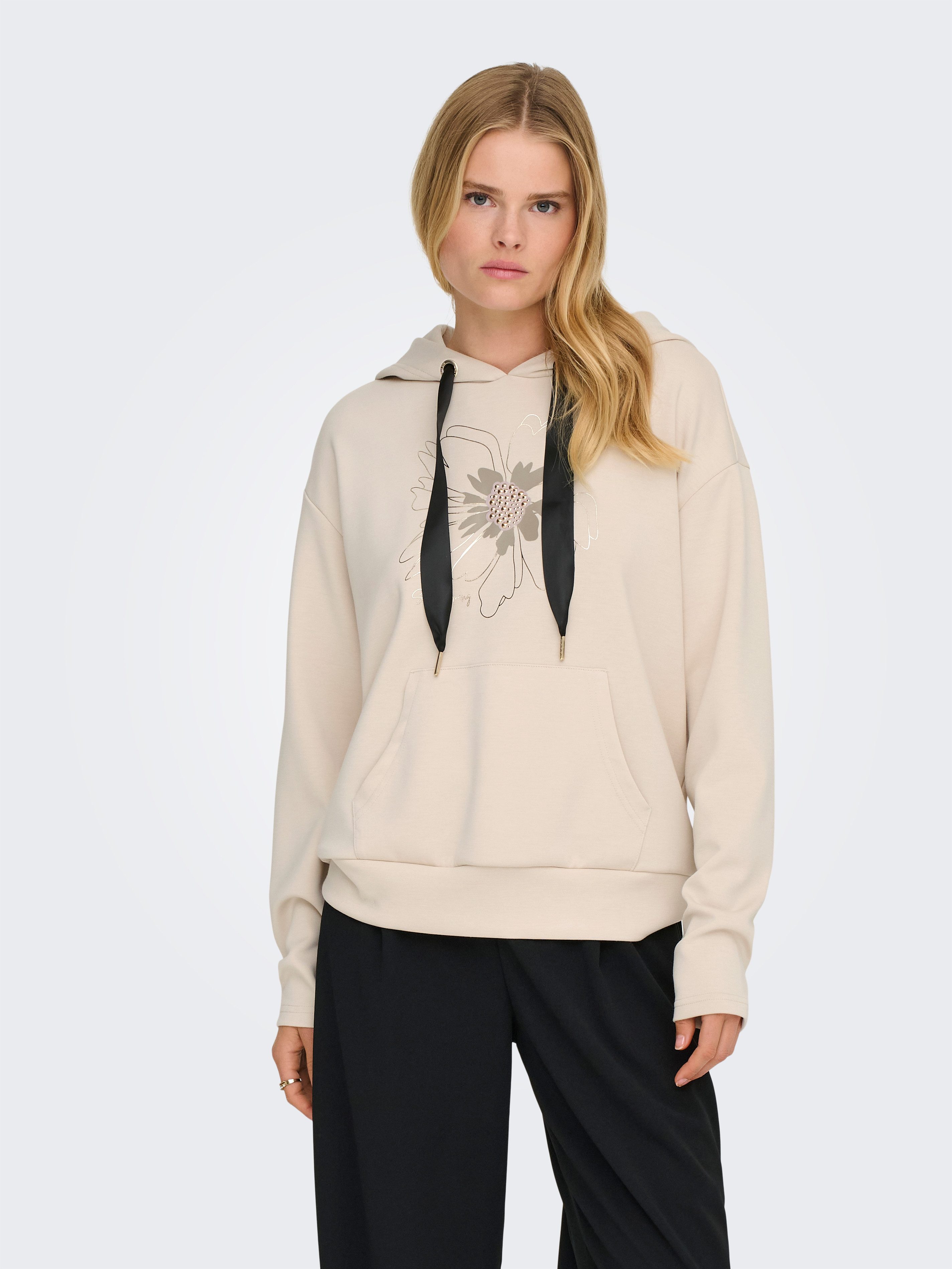ONLY Sweatshirt ONLFANCY L/S HOOD PRINT SWT Materialmix, regular fit