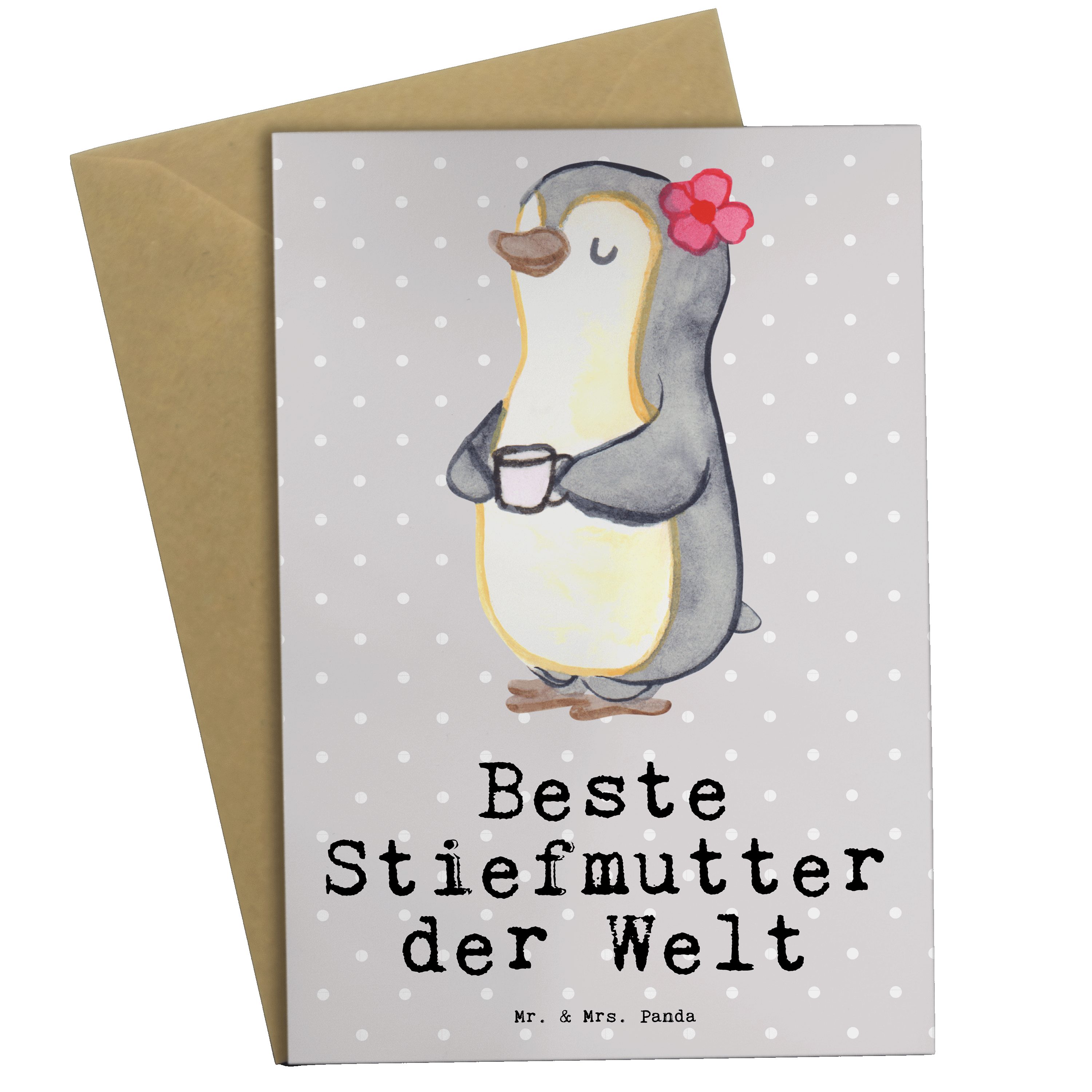 Grußkarte Stiefmutter Panda Beste Dankesc der Pastell - Pinguin Welt Mrs. & Mr. Grau - Geschenk,
