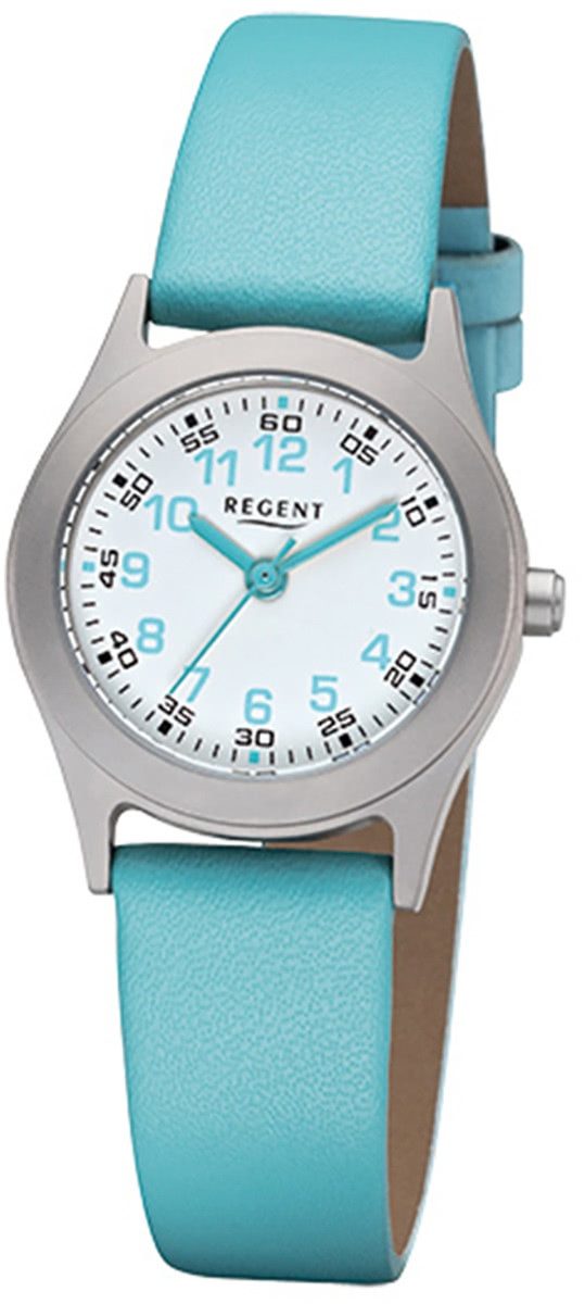 Regent Quarzuhr Regent Kinder-Armbanduhr türkis Analog, (Analoguhr), Kinder Armbanduhr rund, klein (ca. 26mm), Lederarmband