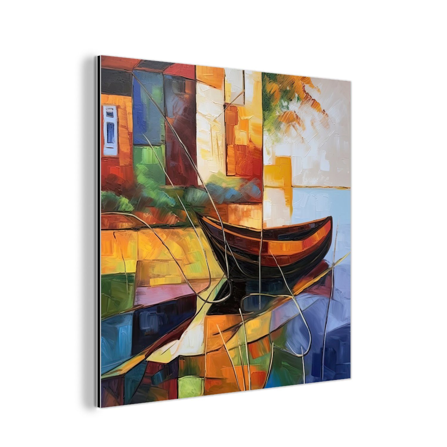 MuchoWow Metallbild Abstrakt - Kunst - Boot - Farben, (1 St), Alu-Dibond-Druck, Gemälde aus Metall, Aluminium deko