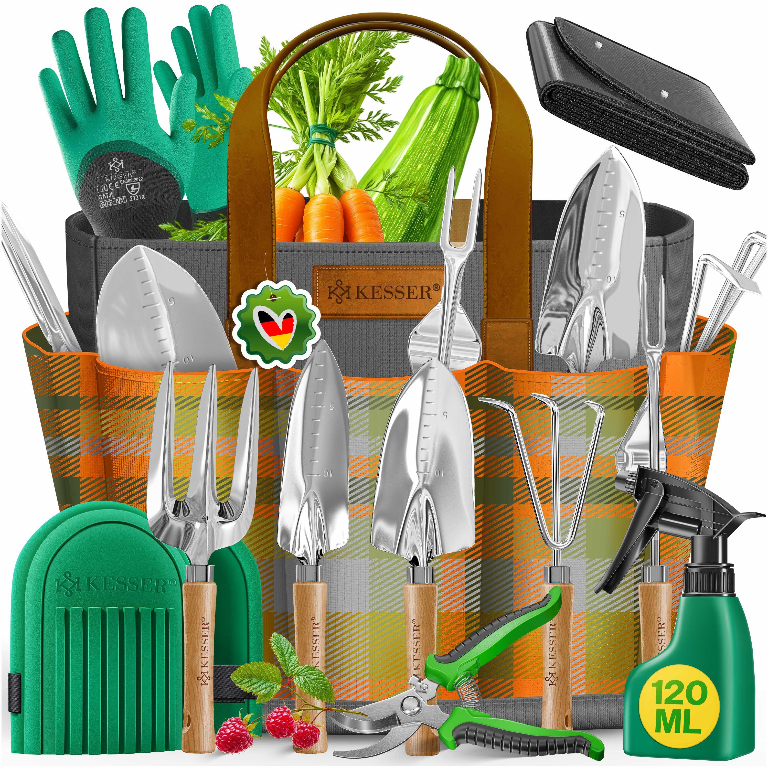 KESSER Gartenpflege-Set Gartenwerkzeug Set 10-teilig Gartengeräte mit ergonomischen Holzgriff, Handschaufel, Handgabel, Unkrautstecher, Handkelle, Handharke & Schere
