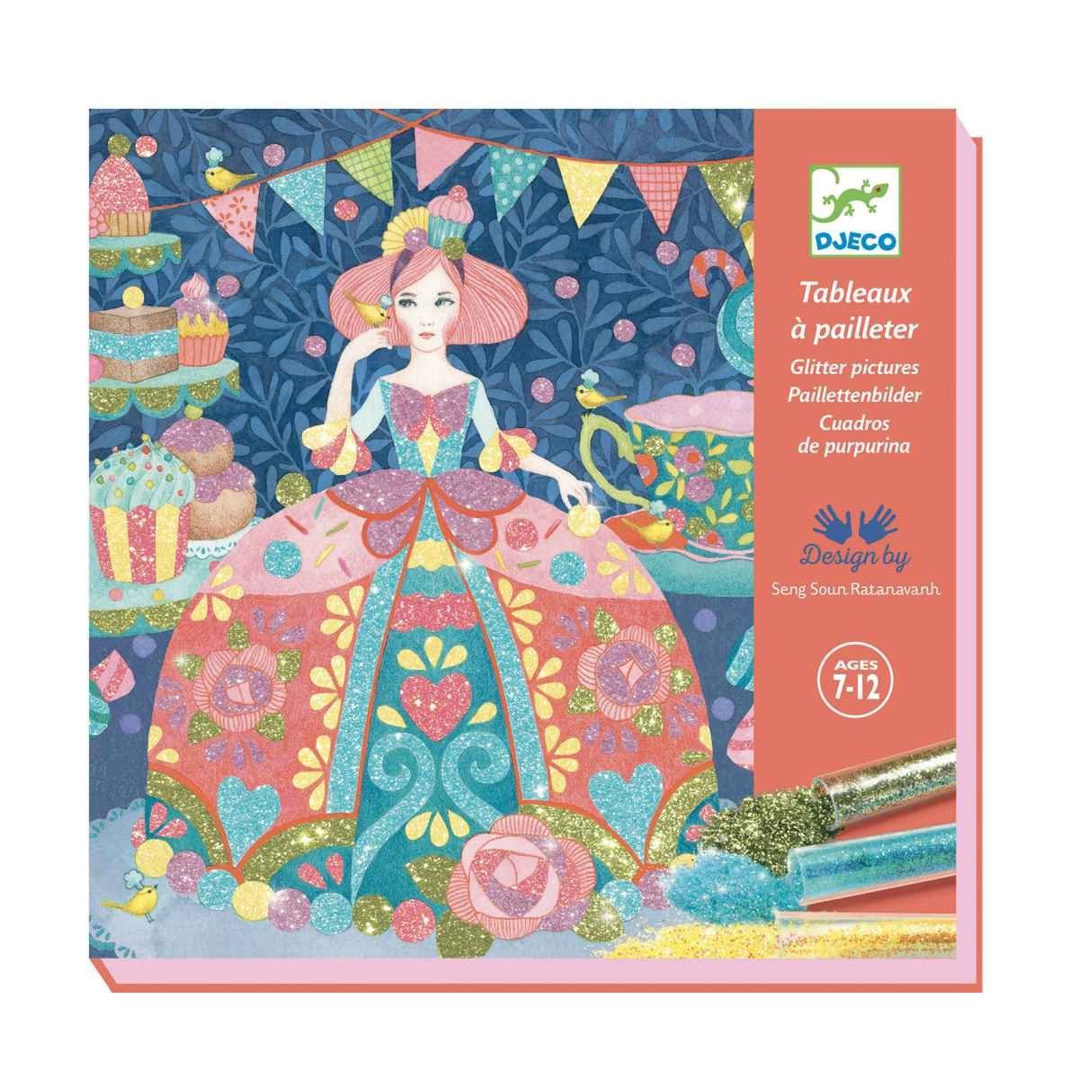 DJECO Kreativset Bastelpackung Glitzersand mit 4 Vorlagen für Kinder ab 7 Jahren