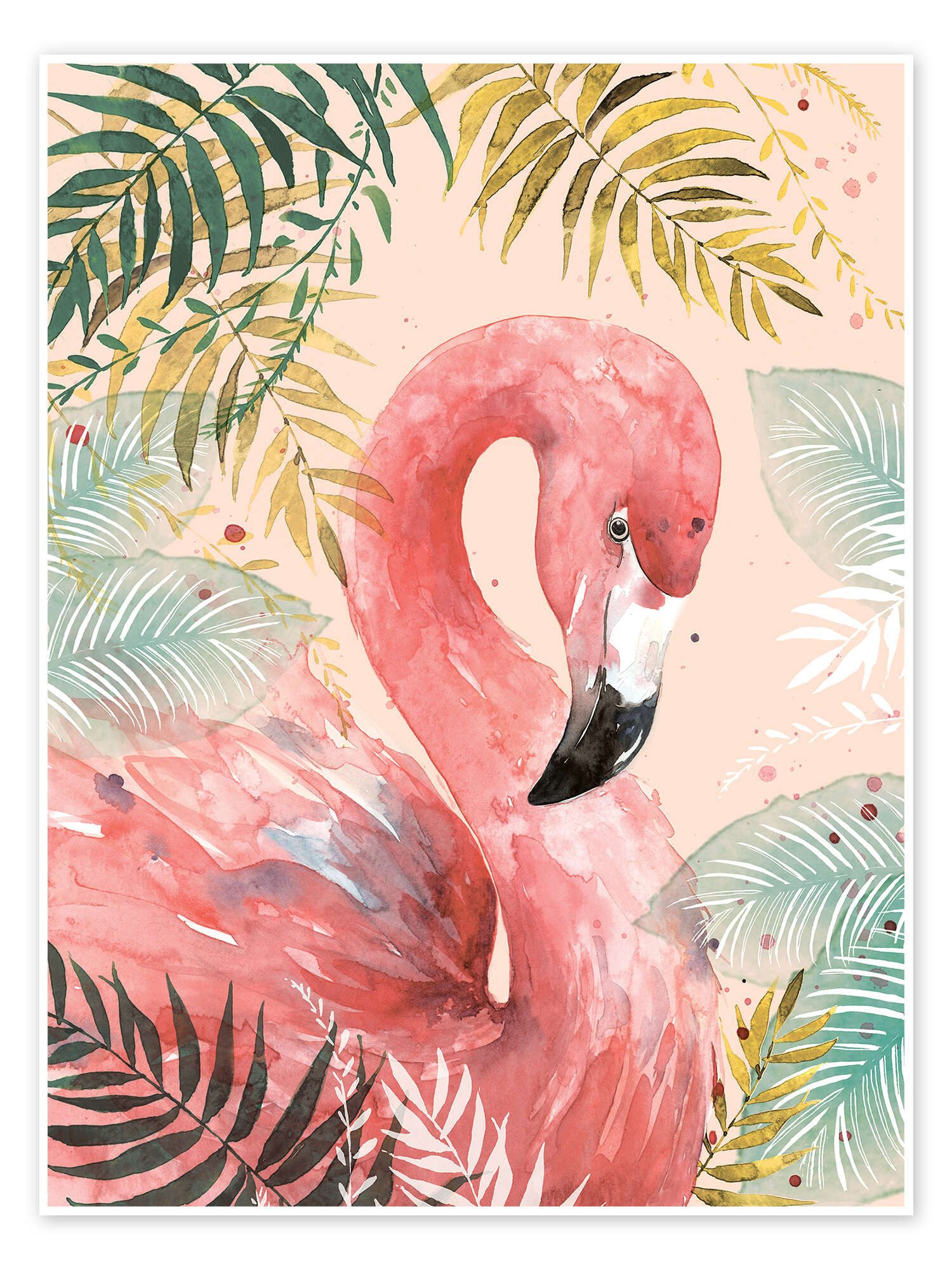 Posterlounge Wandbild Flamingo im Dschungel, Di Brookes, erhältlich als Poster, Leinwandbild, Wandsticker oder Acrylglasbild