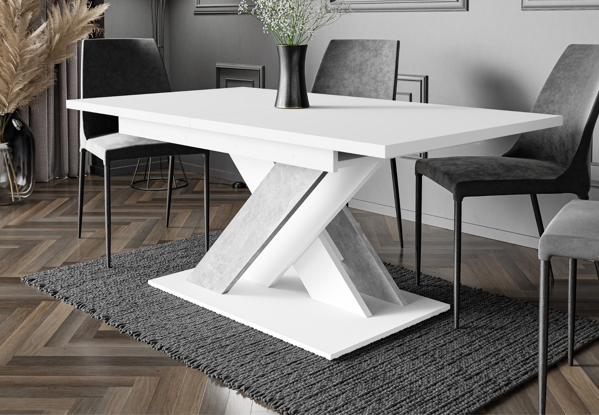 Home Collective Esstisch ausziehbar Tisch Küchentisch Esszimmertisch Ausziehtisch (Esszimmer Küche Wohnzimmer Esstisch erweiterbar), modernes Design mit X-Gestell, 140-180 x 80 cm Weiß