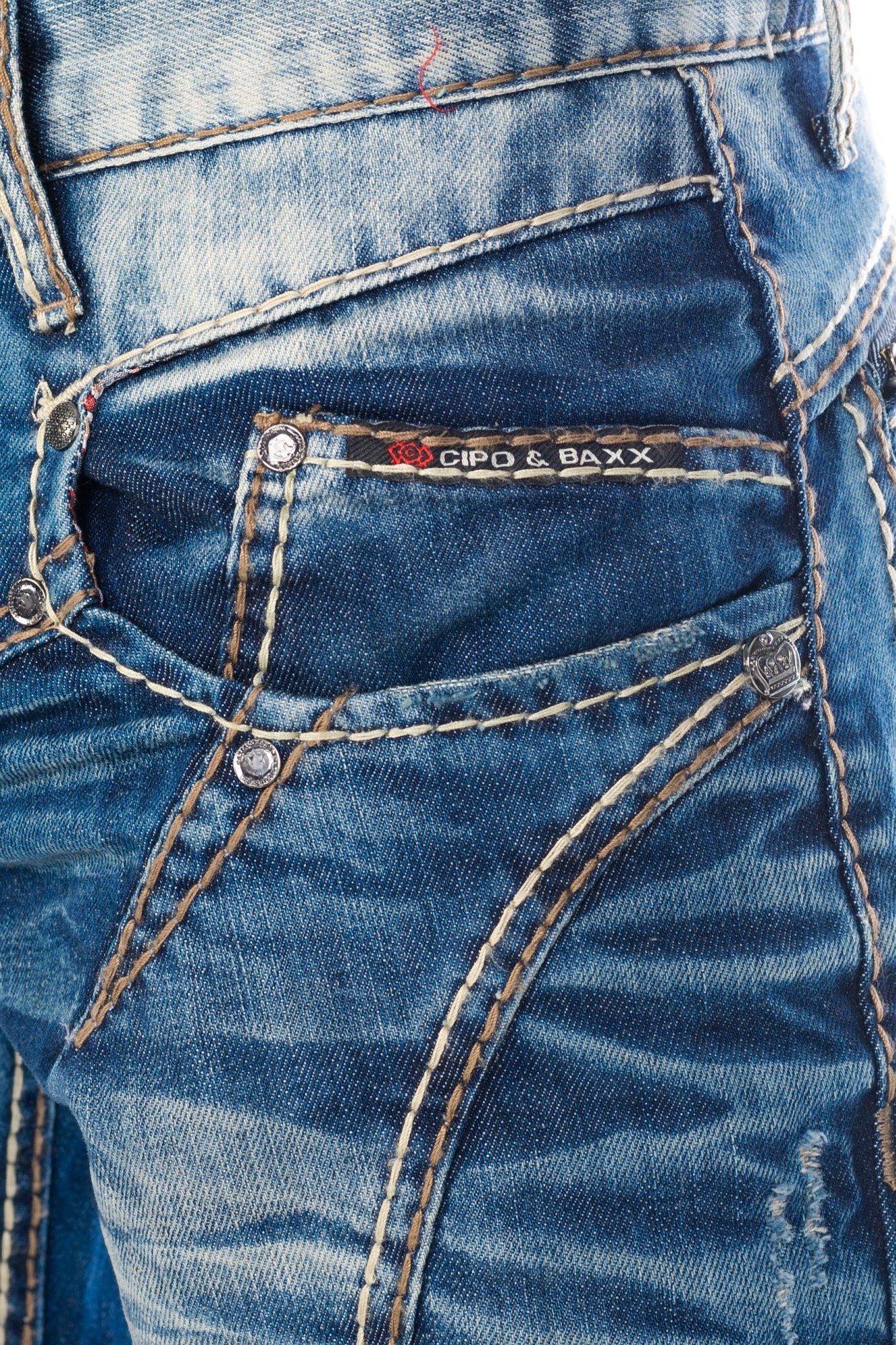 Hose Regular-fit-Jeans Nahtstruktur stylischer Cipo Baxx Waschung Jeanshose und aufwendiger Nahtverzierung Herren ausgefallener mit mit & Jeans