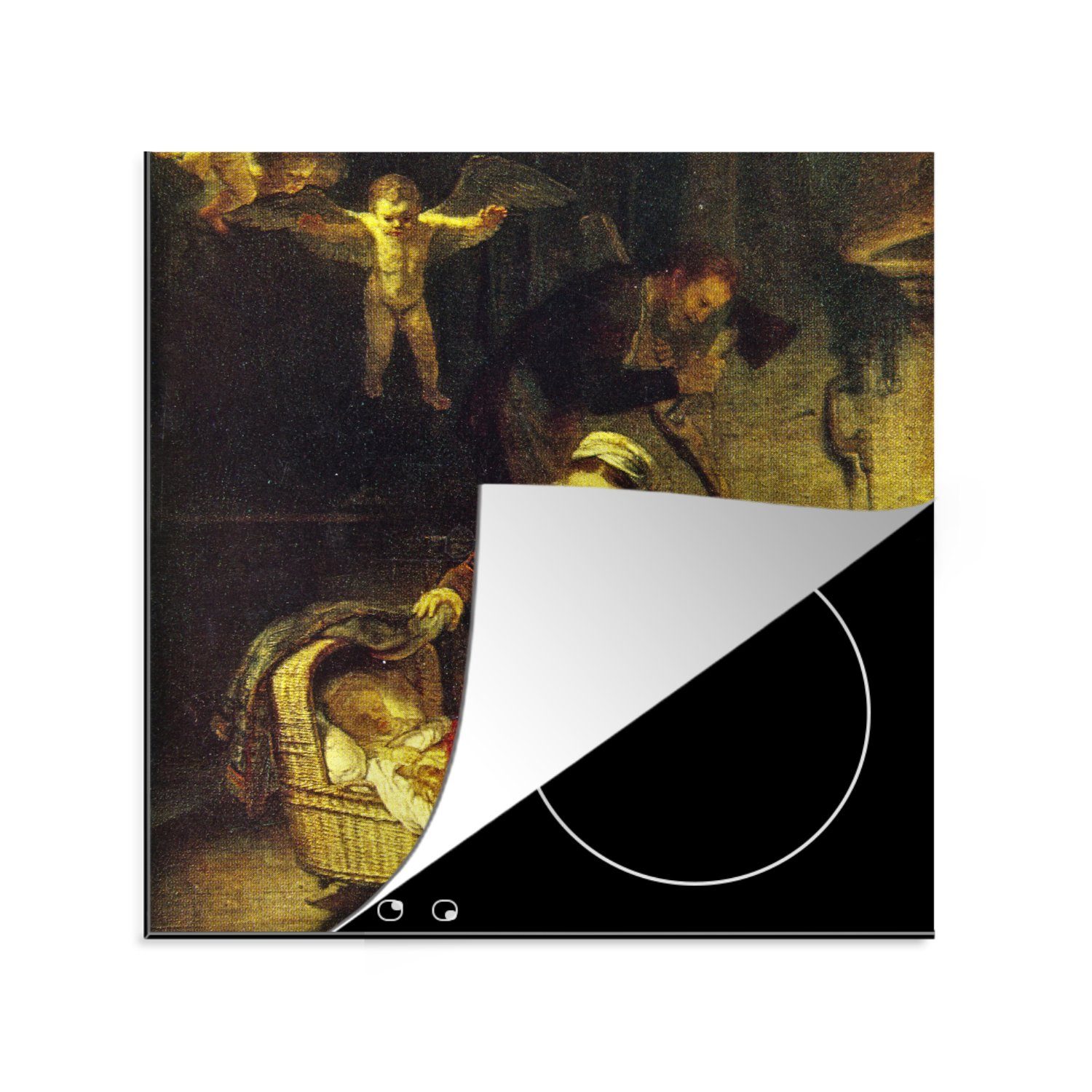 MuchoWow Herdblende-/Abdeckplatte Die Wiege der Weide - Gemälde von Rembrandt van Rijn, Vinyl, (1 tlg), 78x78 cm, Ceranfeldabdeckung, Arbeitsplatte für küche