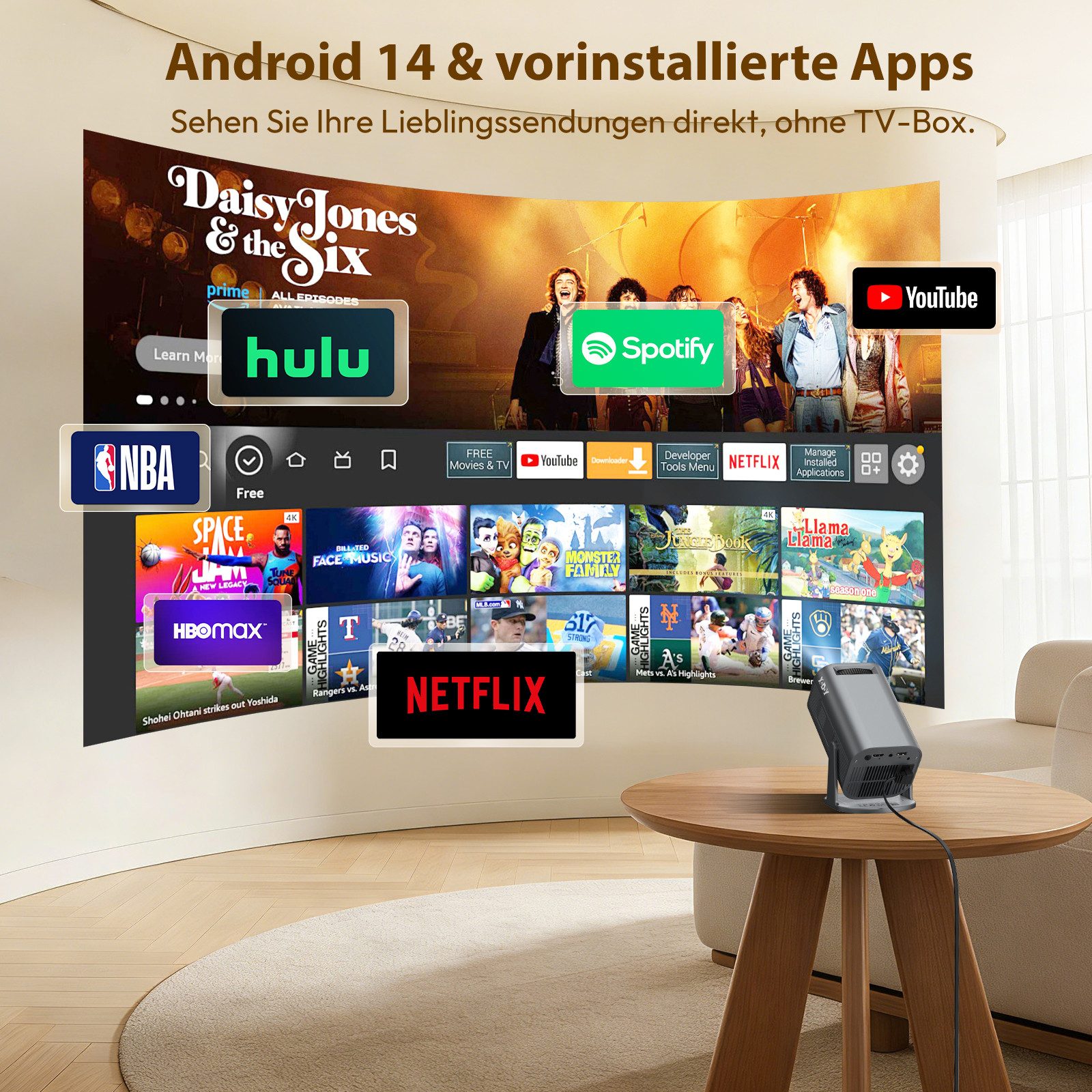 XGODY 2026 Neu Tragbarer Projektor Gimbal 3Pro 4K Android 14 Wifi6 BT 5.4 Mini-Beamer (260 lm, 1500:1, 3840 x 2160 px, Android 14 OS mit App-Store, Youtube, Netflix, Prime Video etc)