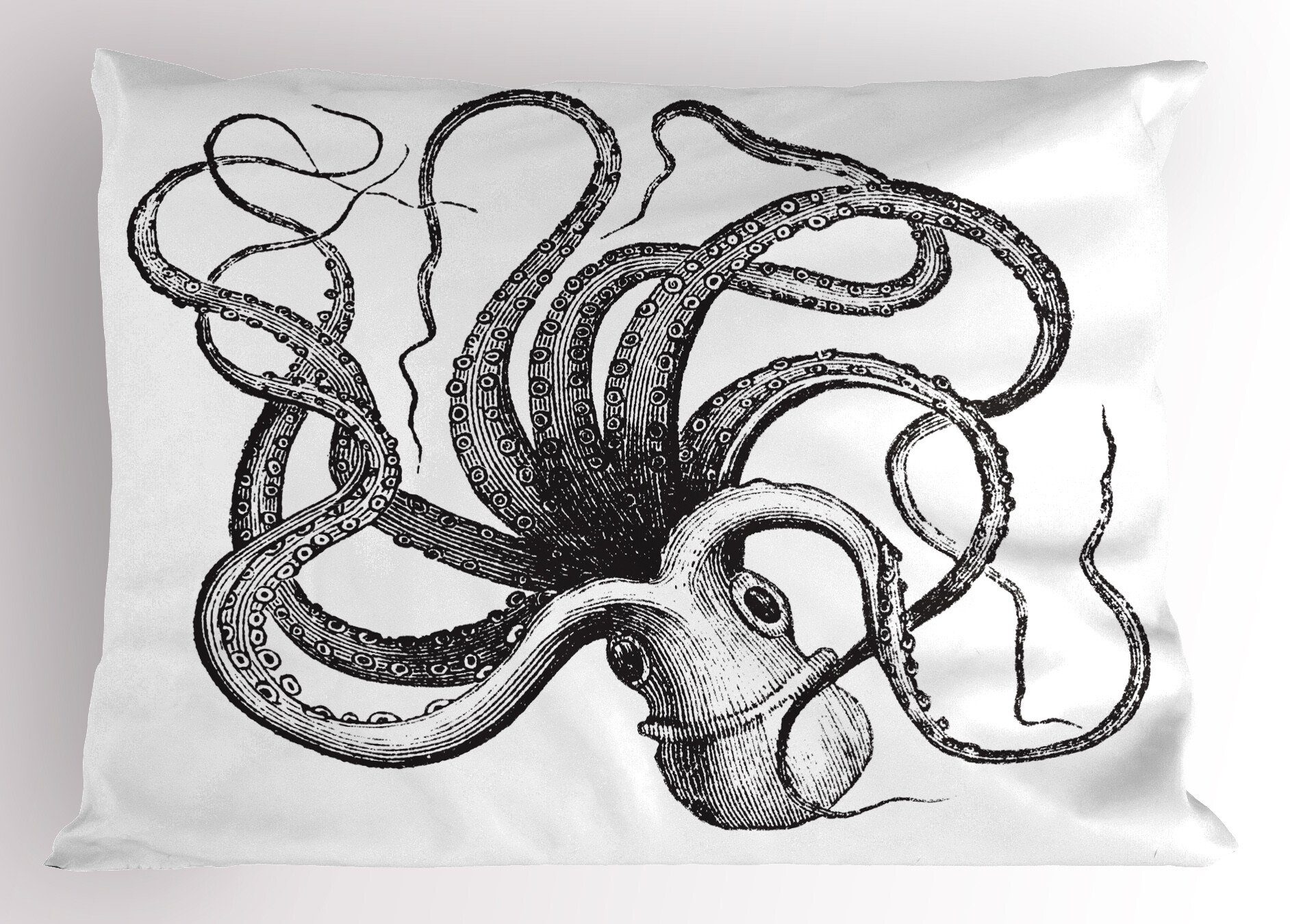 Tintenfisch (1 Stück), Gravierte Seetier Dekorativer Bild Standard Gedruckter Abakuhaus Kopfkissenbezug, Size Kissenbezüge