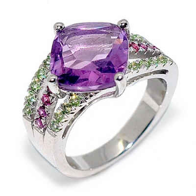 Goldene Hufeisen Silberring Amethyst Granat Peridot Damen Fingerring aus 925 Sterlingsilber, Damen-Schmuck mit Edelsteine