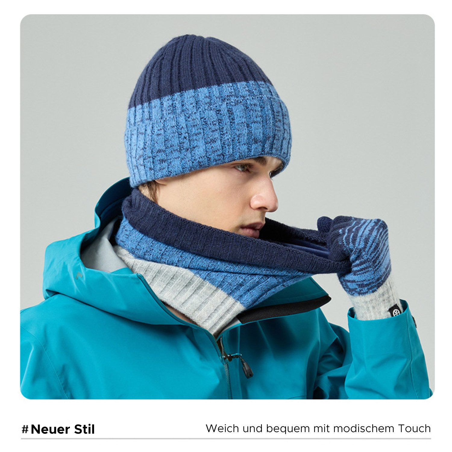Produktbild von OOPOR 3-in-1 Winter-Set - Mütze, Schal & Touchscreen Handschuhe Unisex Thermo-Set
