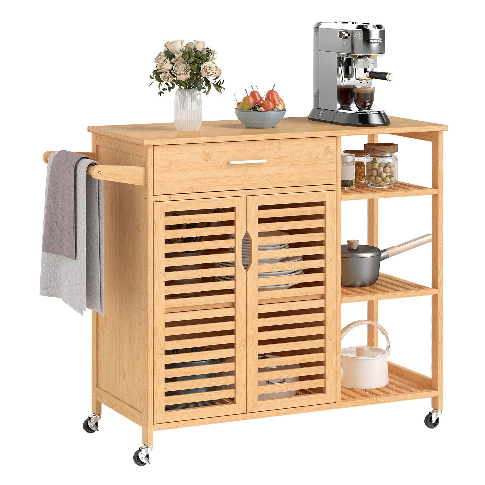 KOMFOTTEU Küchenwagen, Servierwagen mit Arbeitsplatte, Schubladen, 3 Regale günstig online kaufen