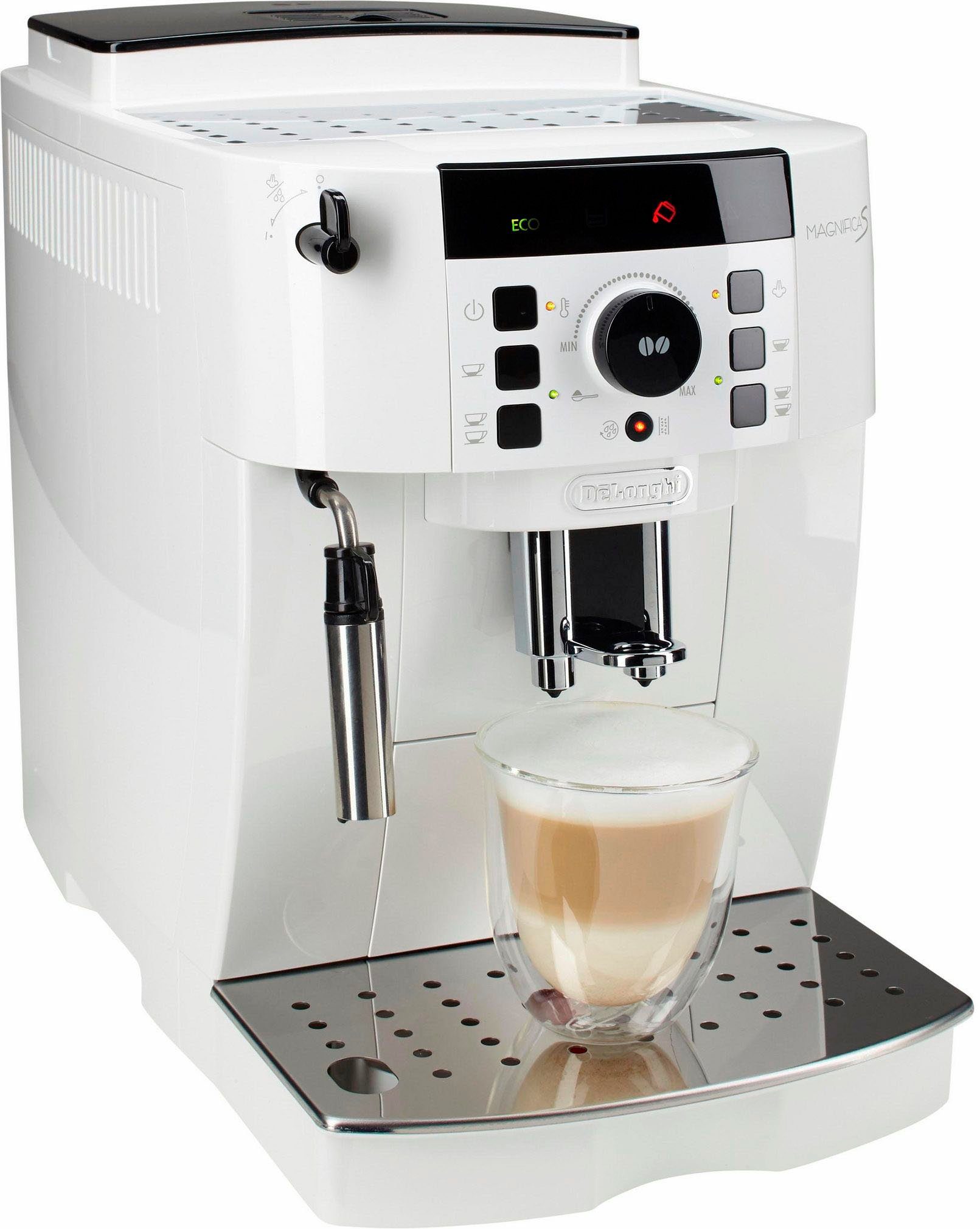 De'Longhi Kaffeevollautomat Magnifica S ECAM21.118.W - Milchaufschäumdüse für Cappuccino, Weiß, Einfache Bedienung, automatische Reinigung, Kegelmahlwerk (13-stufig)