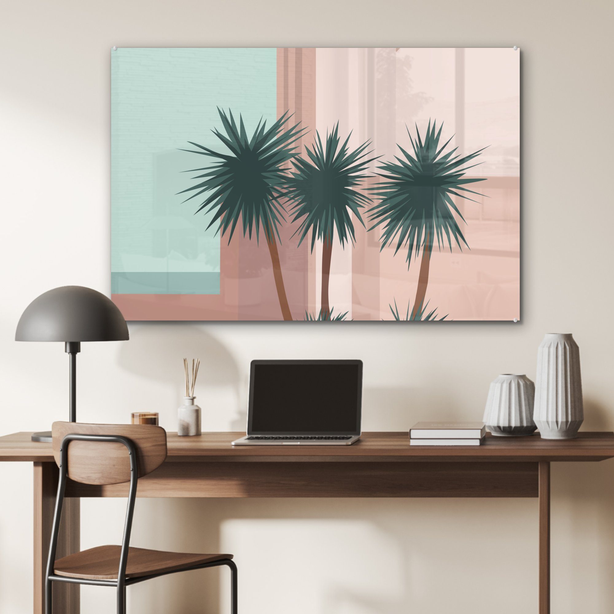 St), Wohnzimmer - Abstrakt - & Pastell, Sommer Palmen (1 Acrylglasbild MuchoWow Schlafzimmer - Acrylglasbilder