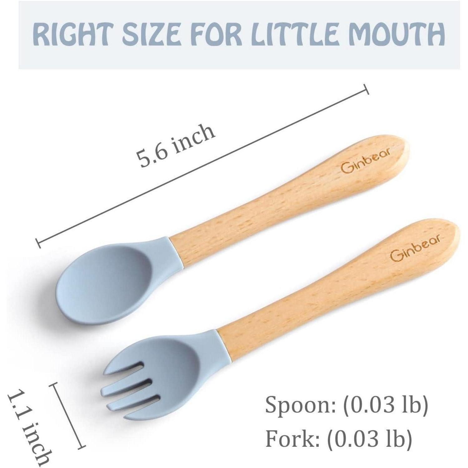 LuxusKollektion Kinderbesteck Babybesteck Silikon Löffel Gabel Selbstfüttern Hazy Green Almond