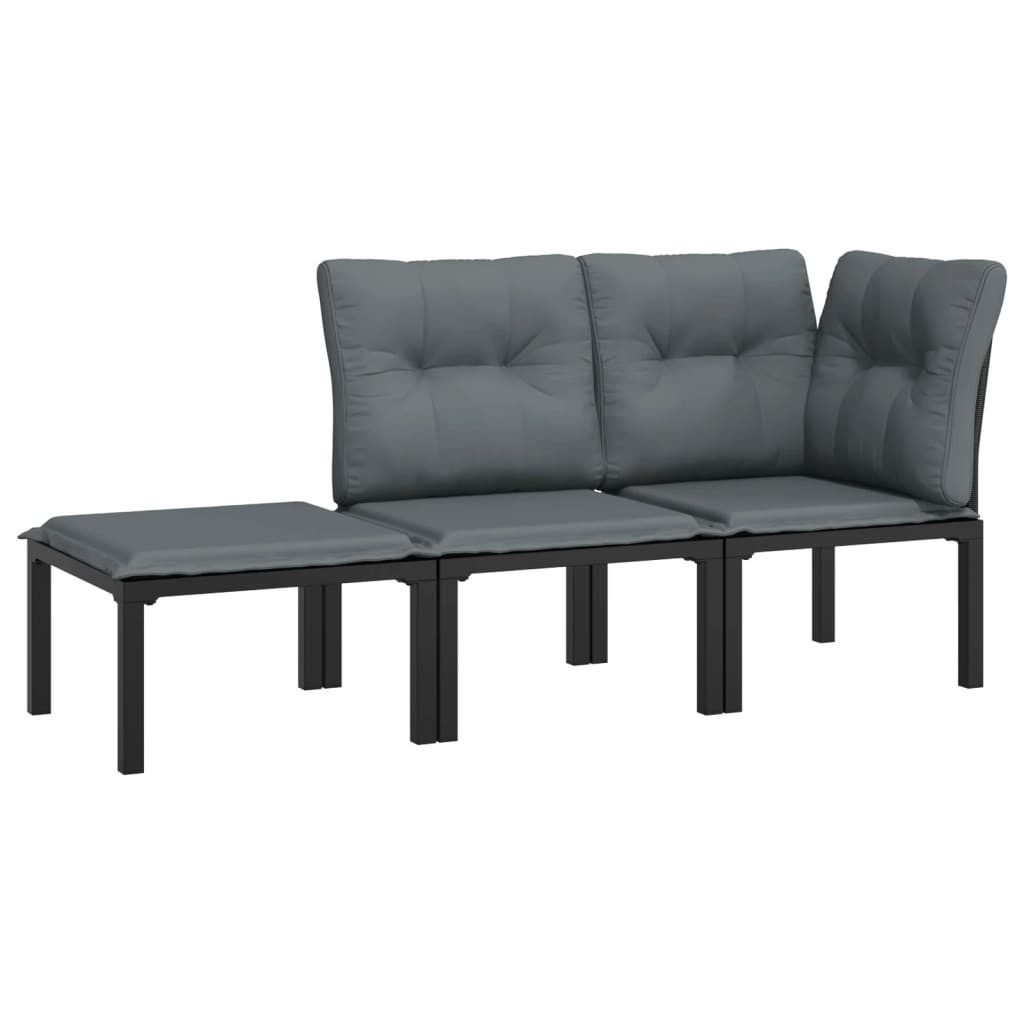 vidaXL Gartenlounge-Set 3-tlg. Garten-Lounge-Set Schwarz und Grau Poly Rattan, (1-tlg)
