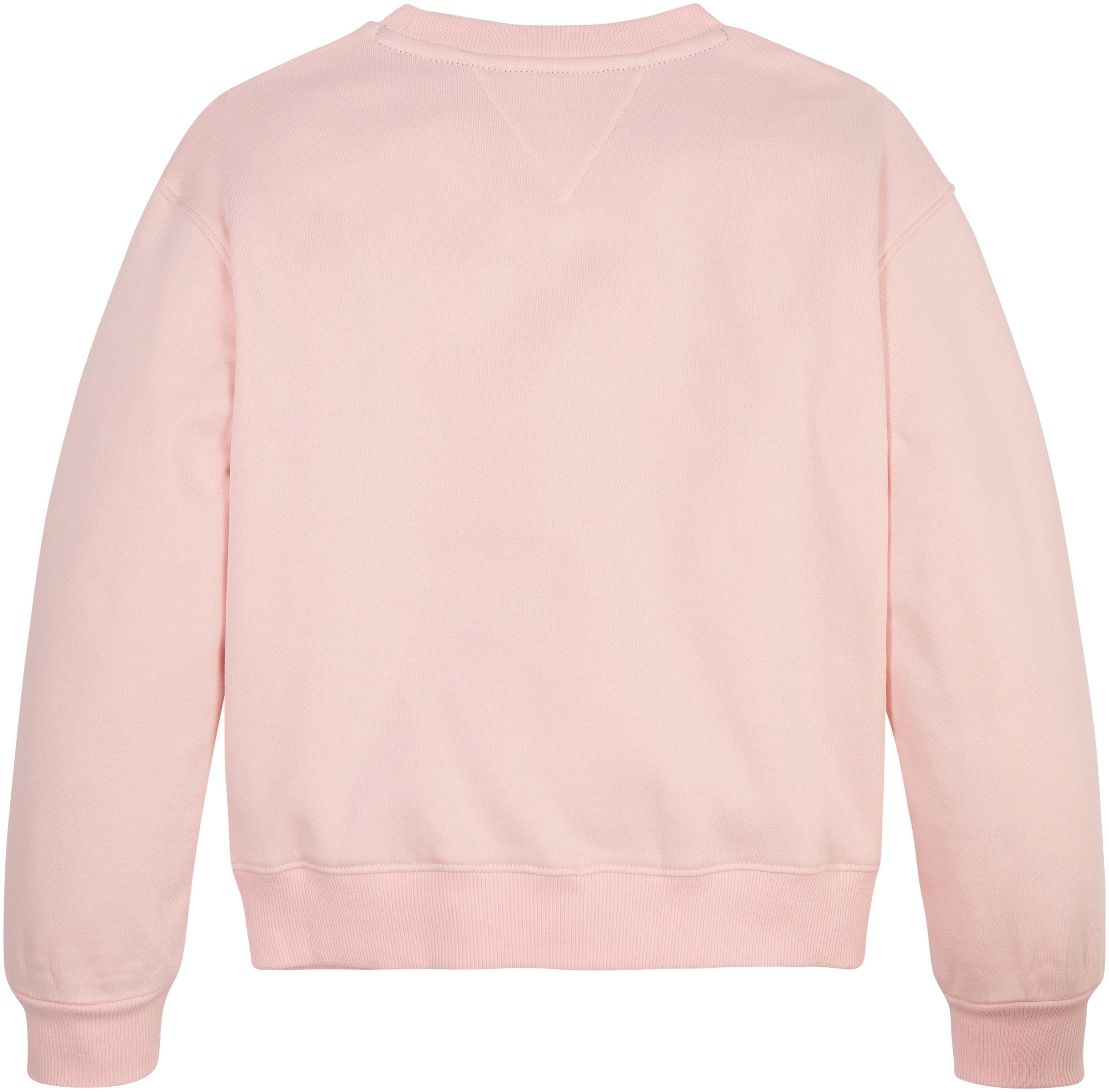 & Hilfiger Sweatshirt SWEATSHIRT Hilfiger Pink_Crystal mit Logo-Schriftzug ESSENTIAL Ziernähten Tommy markanten CNK Tommy