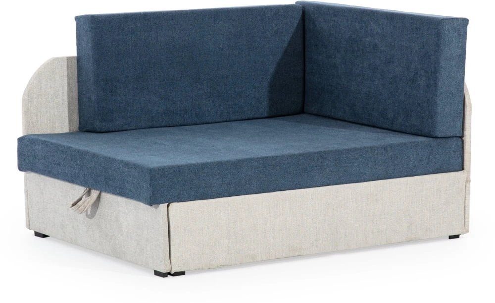 Omega Blau Jugendsofa, 86 RAISA, Schlafsofa Kinderzimmer Schlaffunktion 02) Schlafsessel Bettkasten MOEBLO und Kindersofa für Couch + + Hellgrau mit (Omega