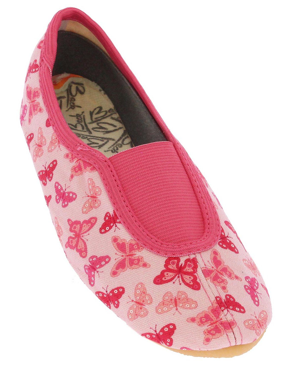 Beck Schläppchen Papillon mit Ristgummi Gymnastikschuh (Barfußschuhe, für schmale Füße und kleine Kinder besonders geeignet, ab Gr. 18/19 verfügbar) atmungsaktive Baumwolle, rutschfeste Gummi-Sohle
